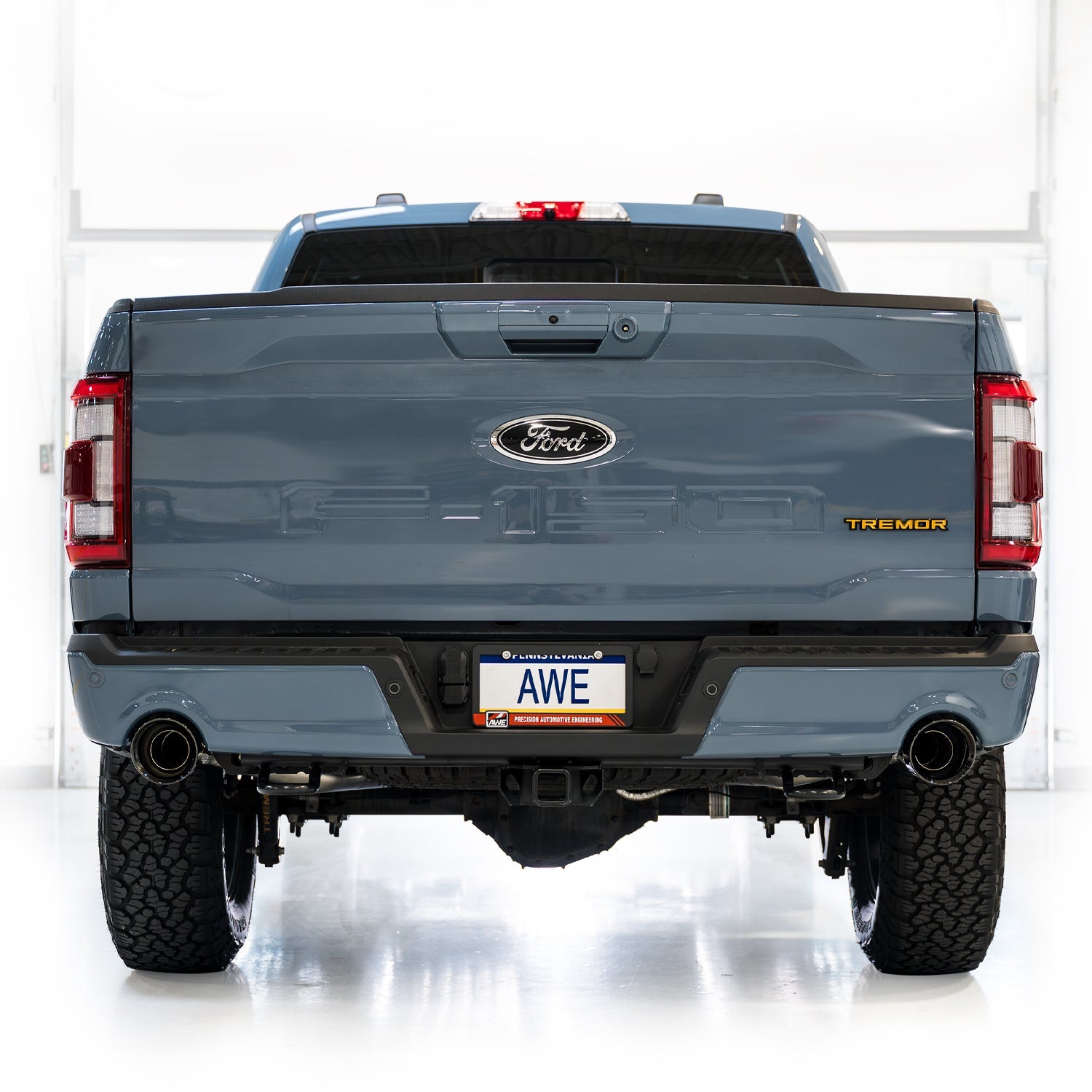AWE 0FG Resonated Catback for '21+ Ford F-150 Tremor (With Bumper Cutouts) - Diamond Black Tips