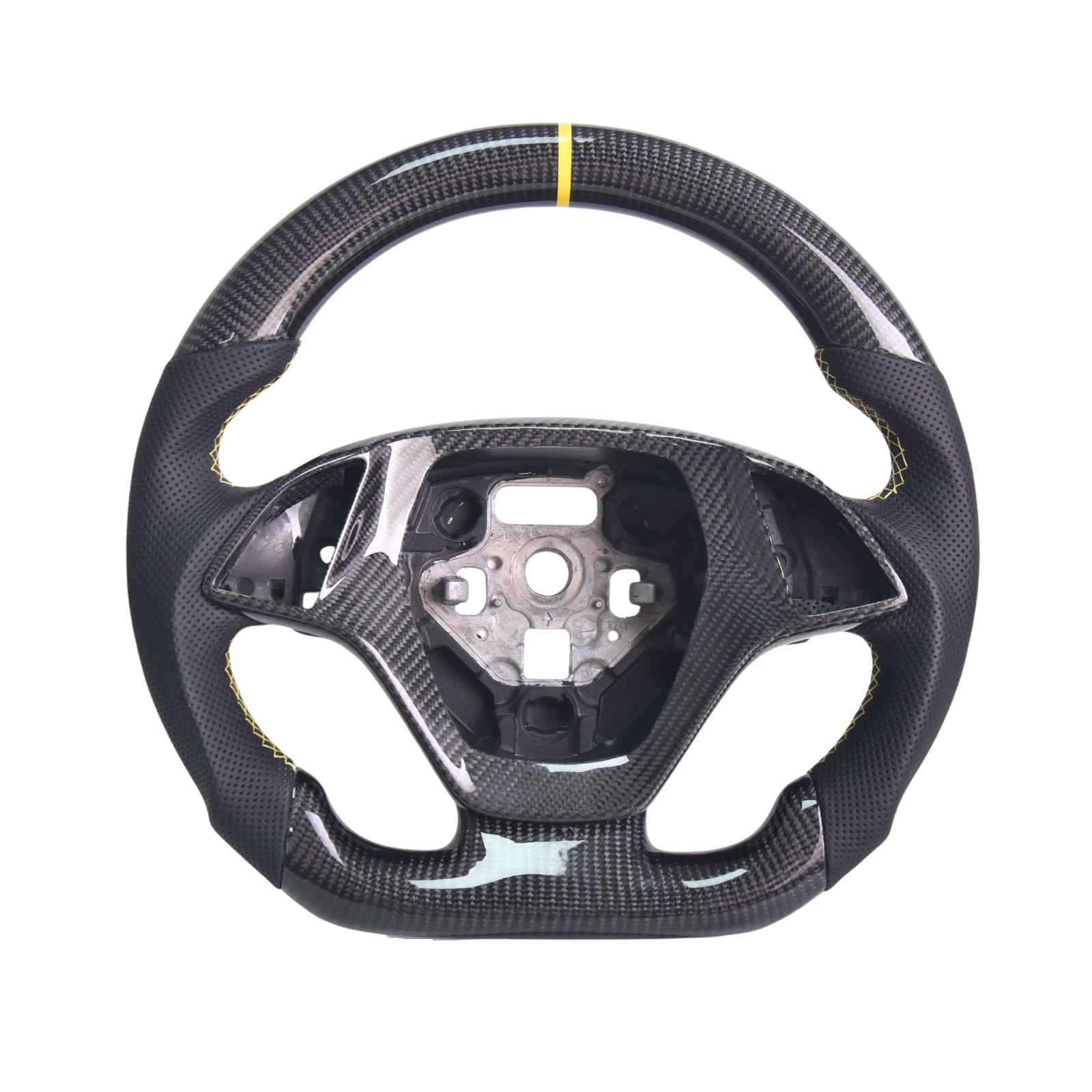 Chevrolet Corvette C7 Black Leather Yellow Stitching Carbon Fiber Steering Wheel