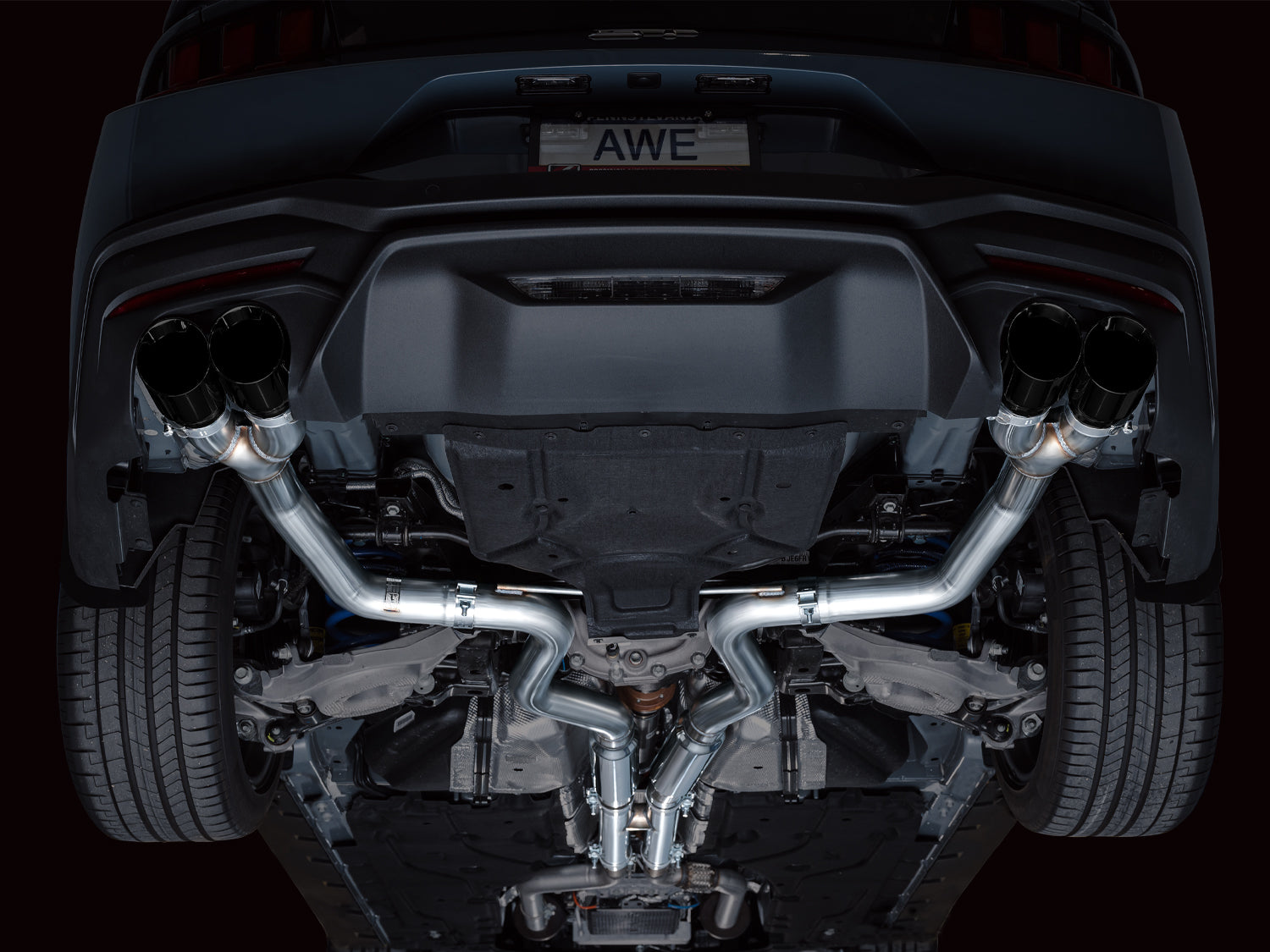 AWE Track Edition Exhaust for S650 Ford Mustang GT Fastback - Quad Diamond Black Tips