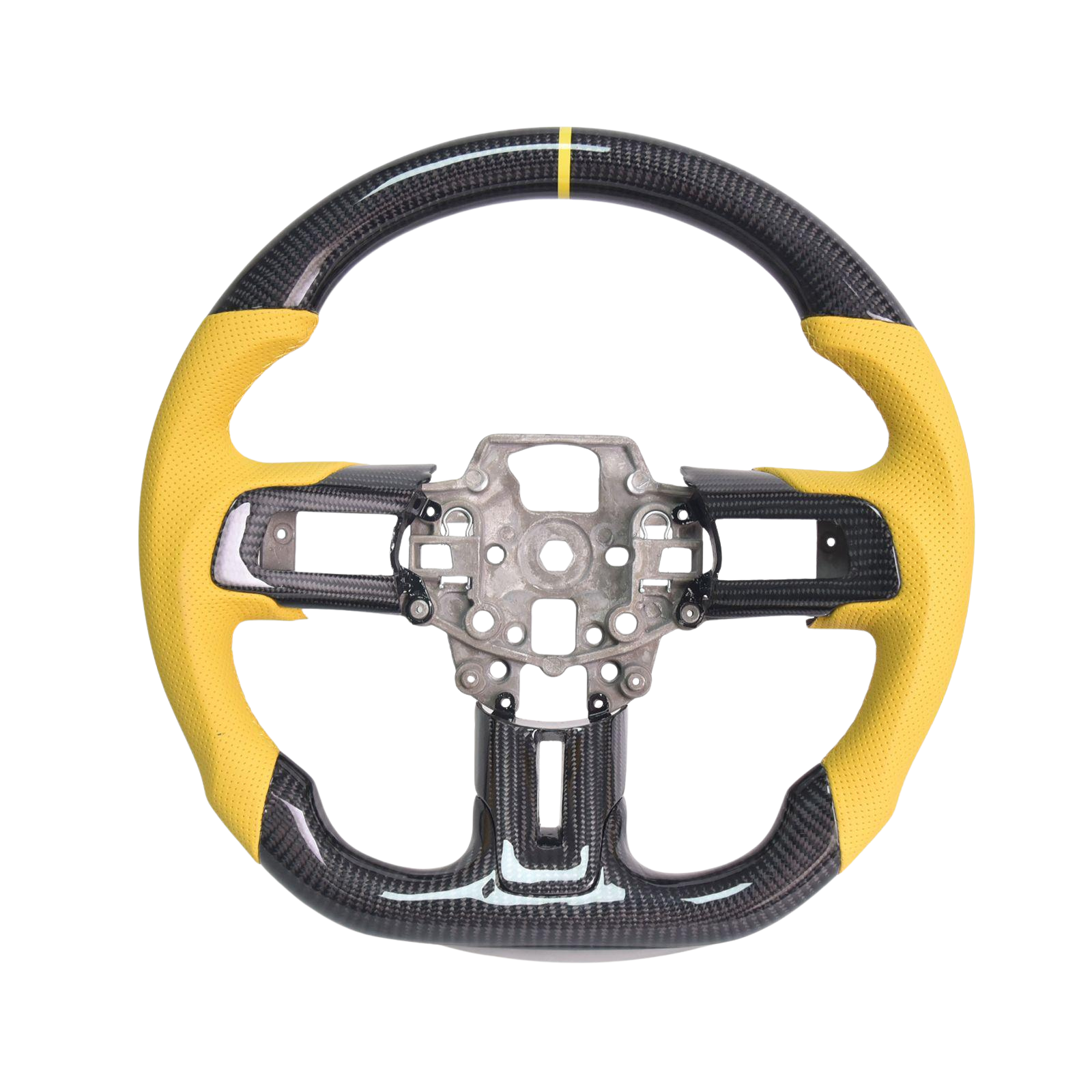 2015-17 Mustang Yellow Leather Yellow Stitching Carbon Fiber Steering Wheel