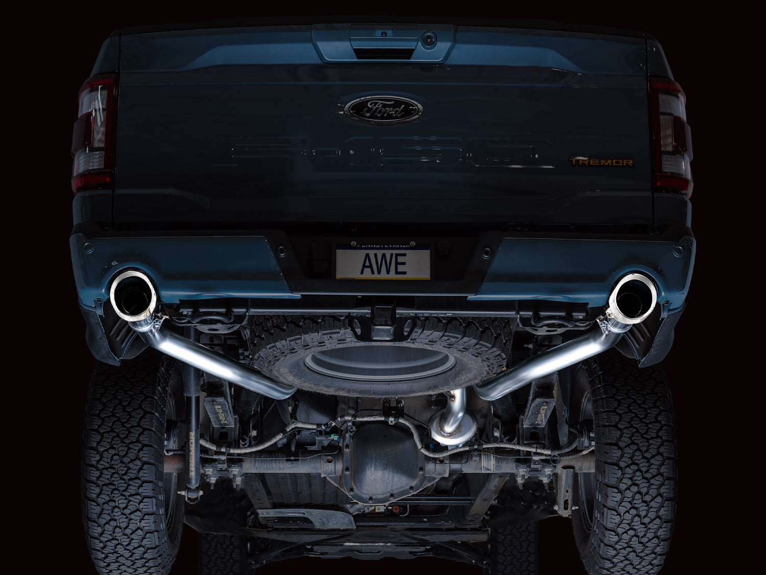 AWE 0FG Resonated Catback for '21+ Ford F-150 Tremor (With Bumper Cutouts) - Chrome Silver Tips