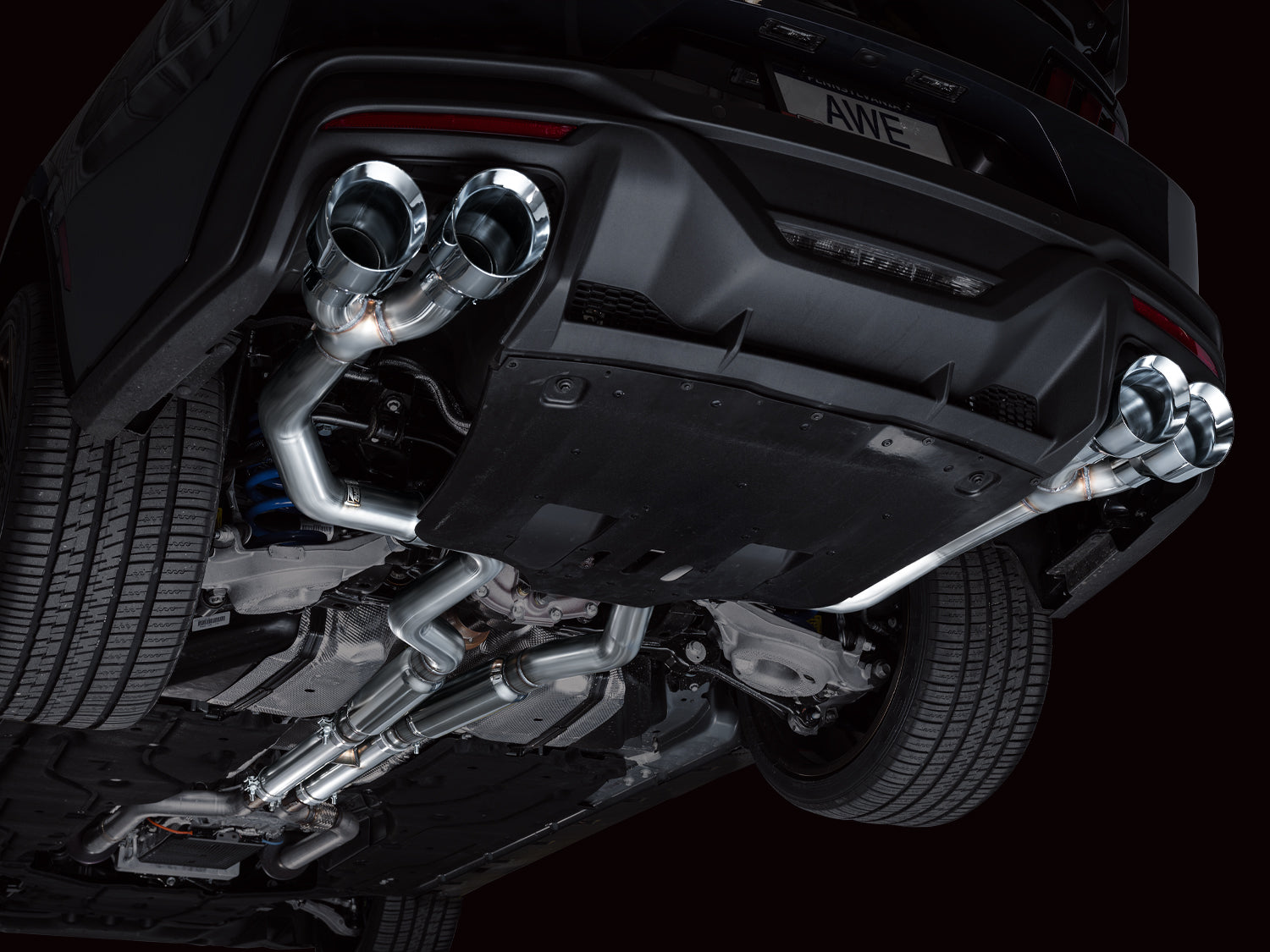 AWE Track Edition Exhaust for S650 Ford Mustang Dark Horse - Quad Chrome Silver Tips