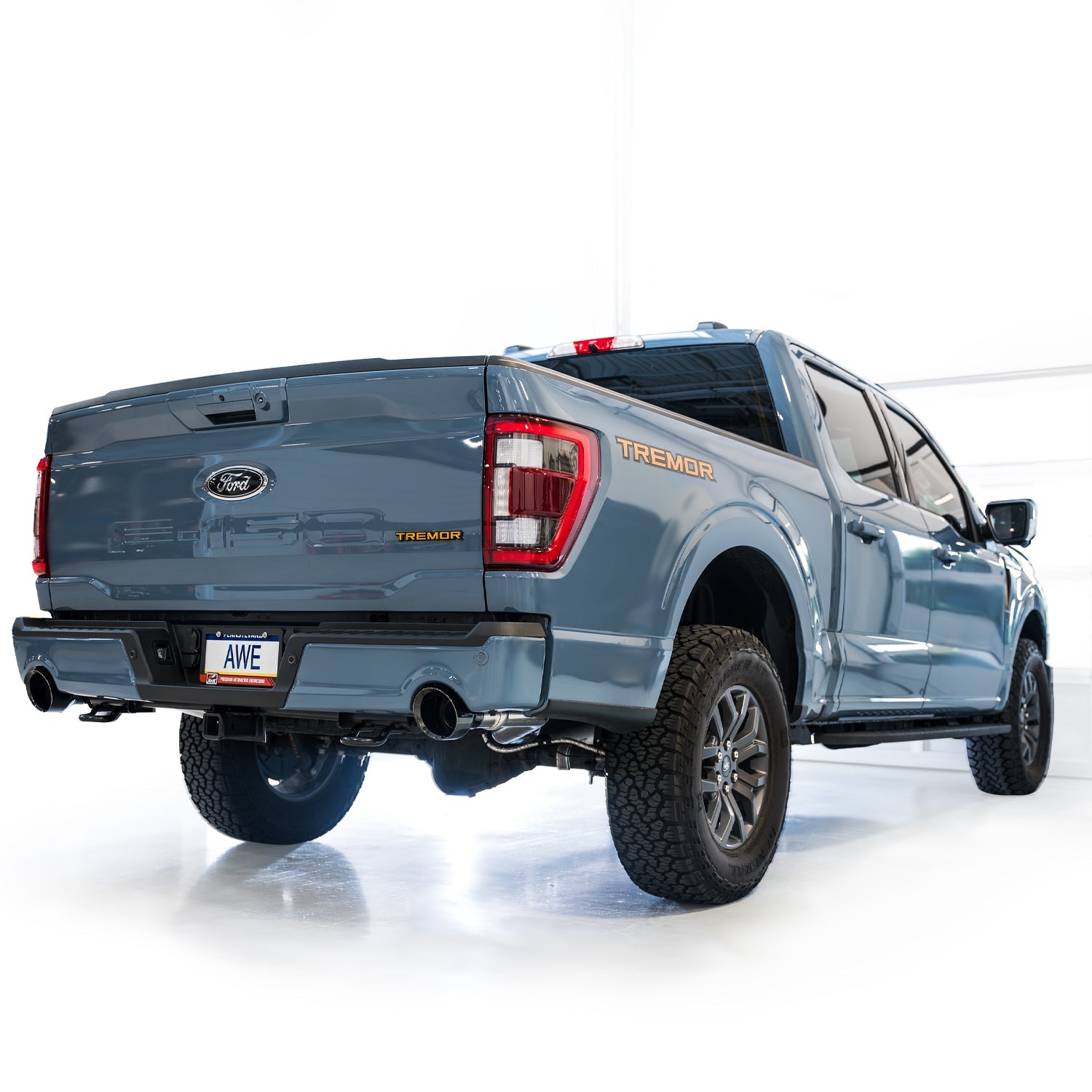 AWE 0FG Resonated Catback for '21+ Ford F-150 Tremor (With Bumper Cutouts) - Diamond Black Tips