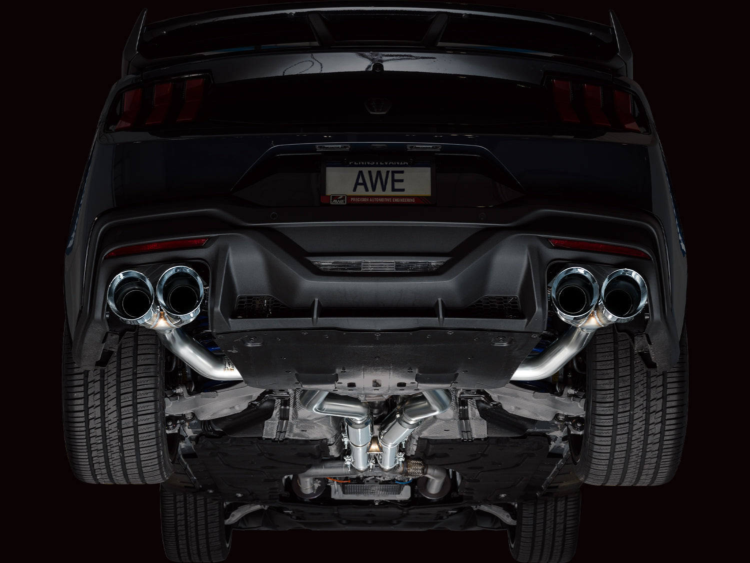 AWE Track Edition Exhaust for S650 Ford Mustang Dark Horse - Quad Chrome Silver Tips