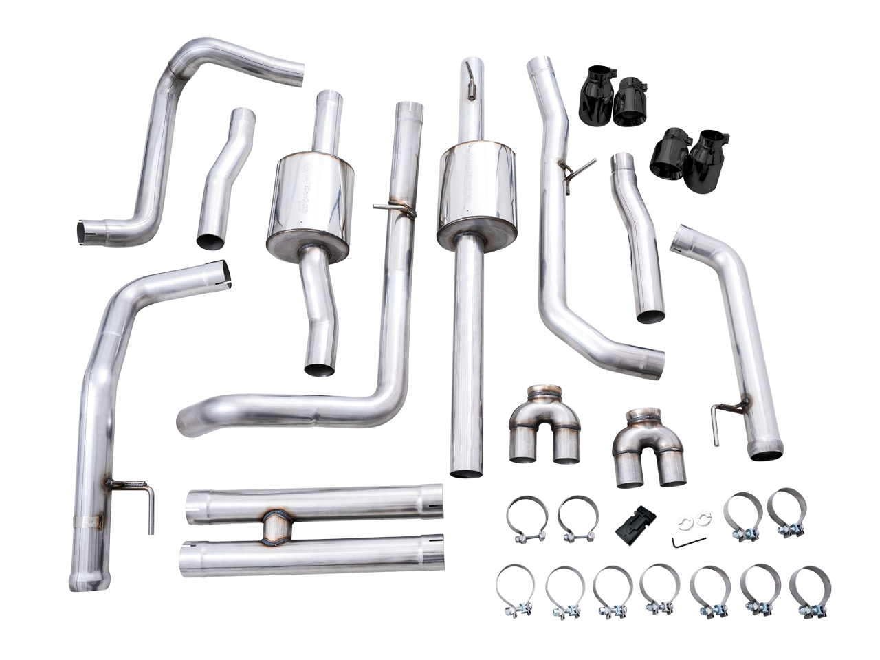 AWE 0FG Catback Split Rear Exit Exhaust for 4th Gen Silverado/Sierra 1500 6.2L (With Bumper Cutouts) - Quad Diamond Black Tips