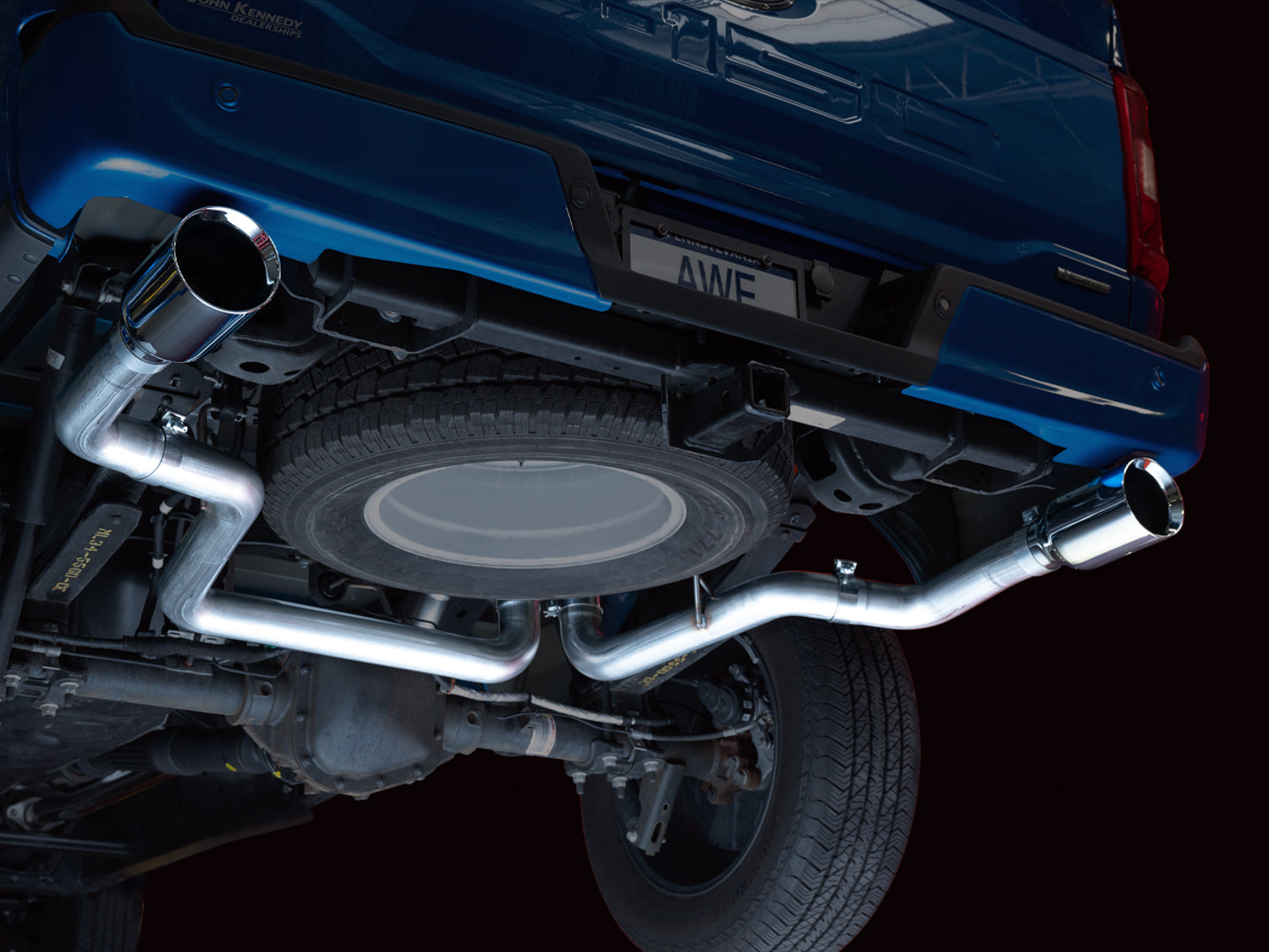 AWE 0FG Dual Split Rear Exhaust for '21+ Ford F-150 - 5" Chrome Silver Tips