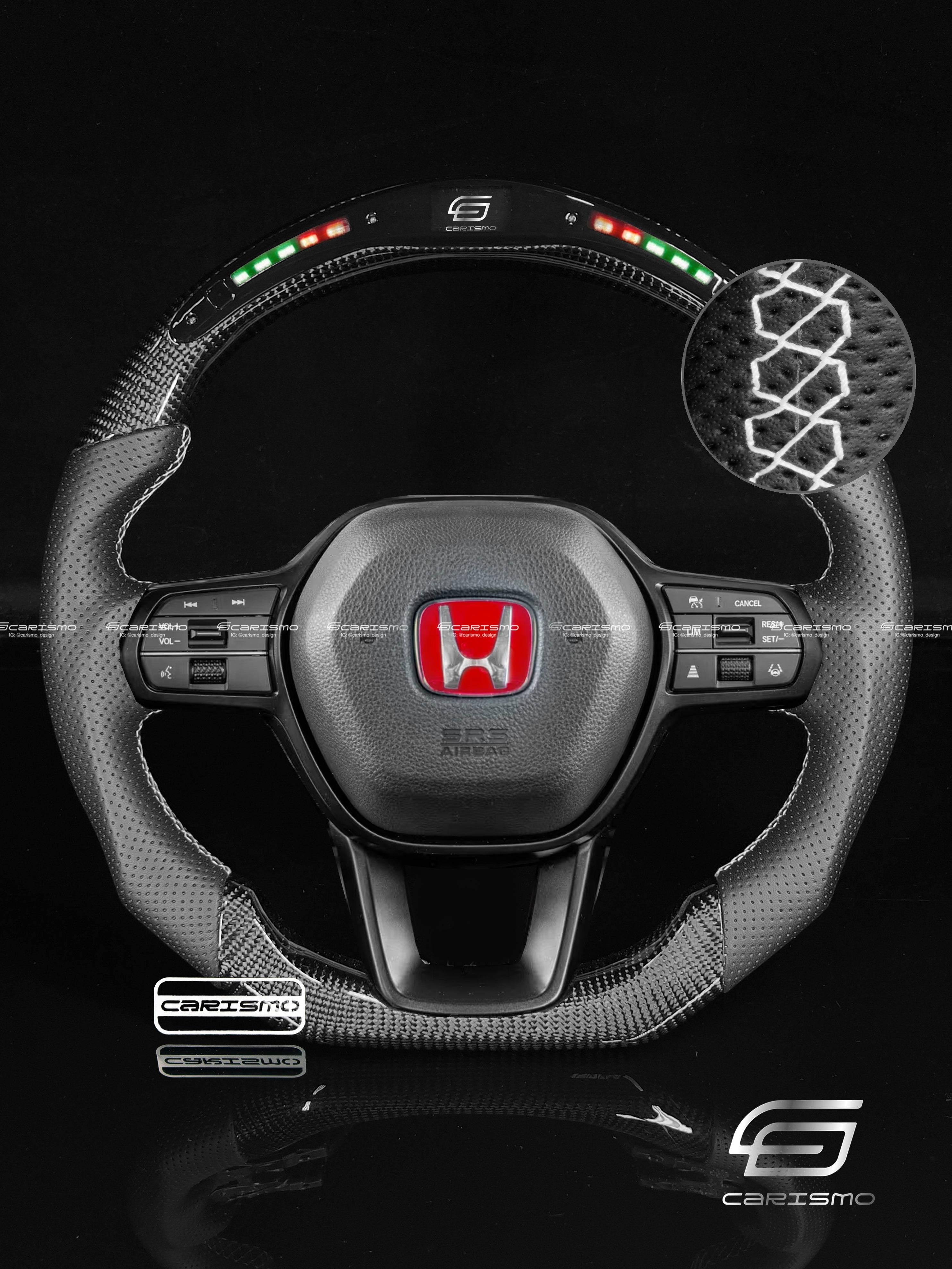 Carismo Steering Wheel For Honda Civic (FE) / Type R (FL5) - Classic RPM LED - Gloss Carbon - Perforated Leather