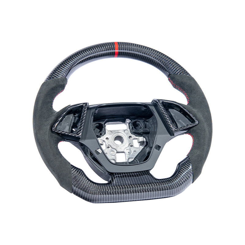 2016-2024 CAMARO CARBON FIBER Black Alcantara Red Stripe Steering Wheel