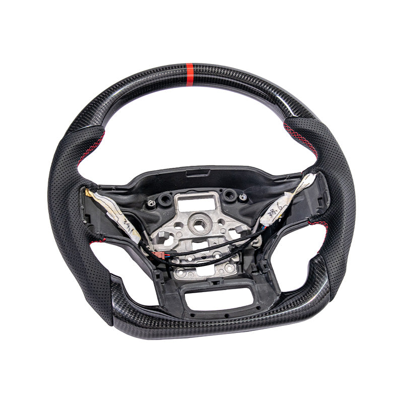 2021-Up Ford F-150 CARBON FIBER Perforated Leather Red Stripe Steering Wheel