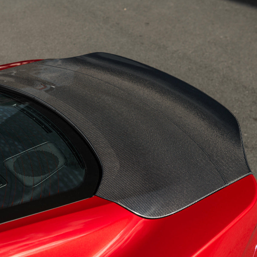 2024-Up Ford Mustang S650 | Super Snake Style Carbon Fiber Rear Trunk Lid with Integrated Spoiler