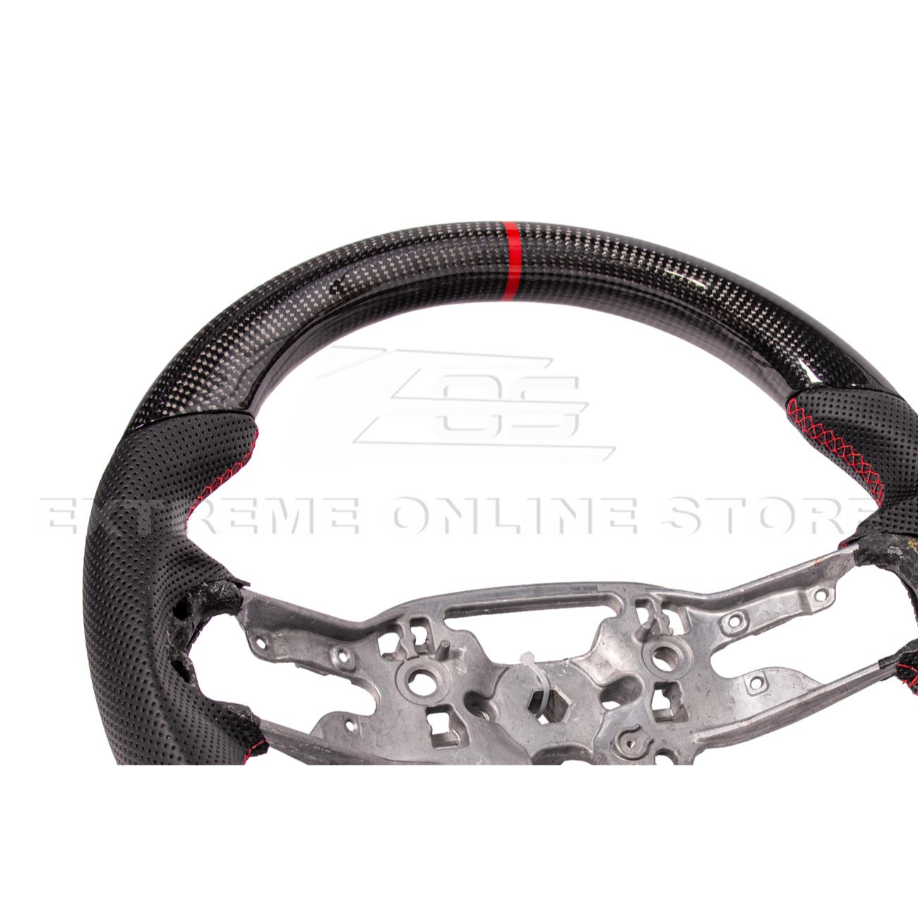 2024-Up Ford Mustang CARBON FIBER Perforated Leather Red Stripe Steering Wheel