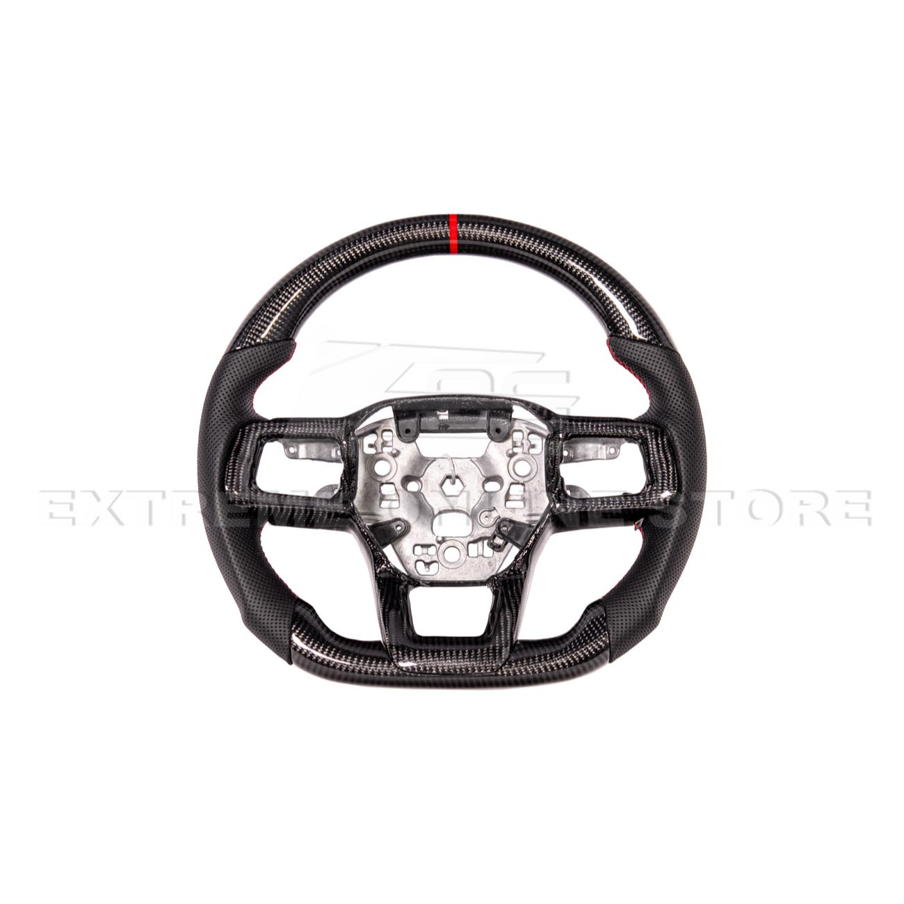 2024-Up Ford Mustang CARBON FIBER Perforated Leather Red Stripe Steering Wheel