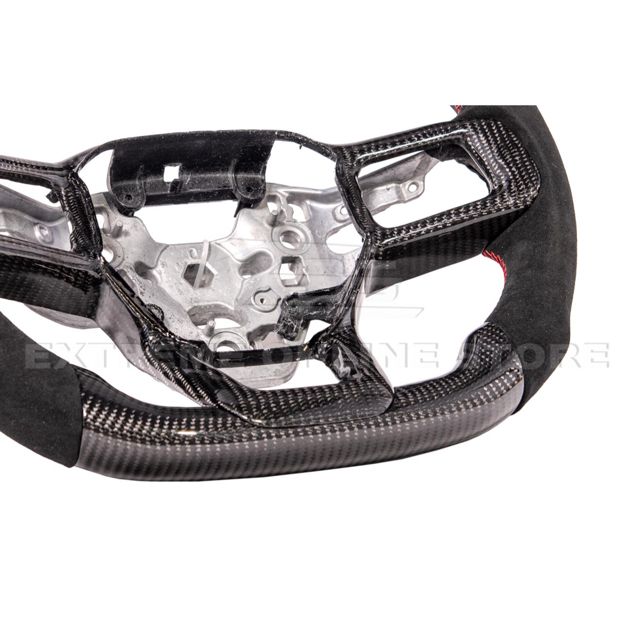 2024-Up Ford Mustang CARBON FIBER Alcantara Leather Red Stripe Steering Wheel
