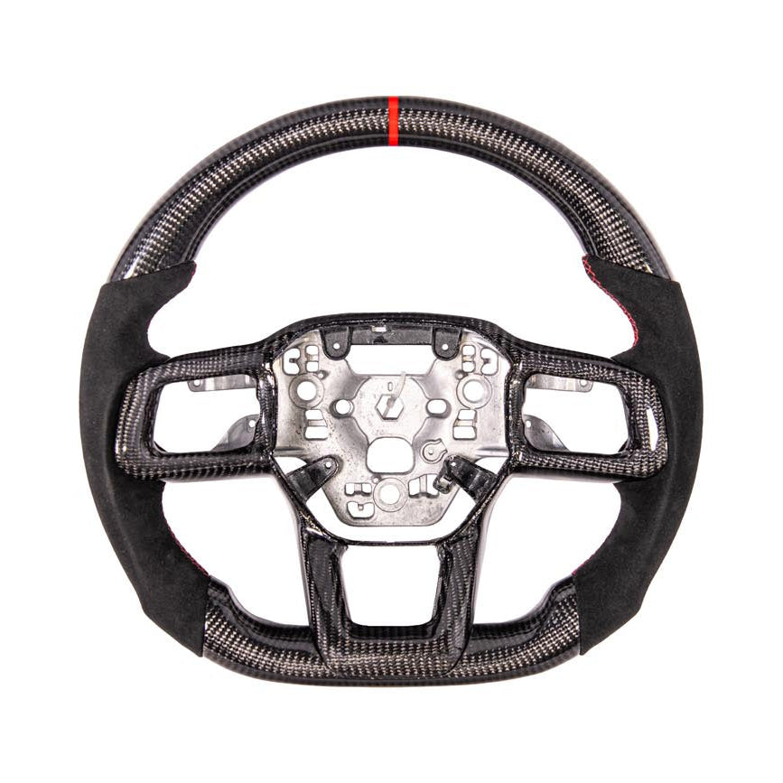 2024-Up Ford Mustang CARBON FIBER Alcantara Leather Red Stripe Steering Wheel