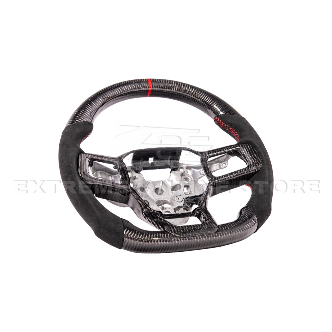 2024-Up Ford Mustang CARBON FIBER Alcantara Leather Red Stripe Steering Wheel