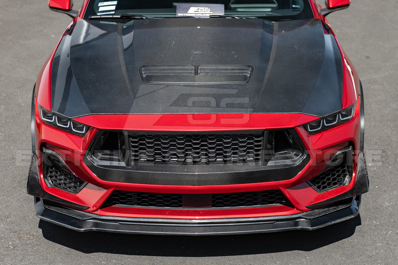 2024+ Ford Mustang DRY CARBON FIBER Front Upper Grille W/ GT Mesh Cover