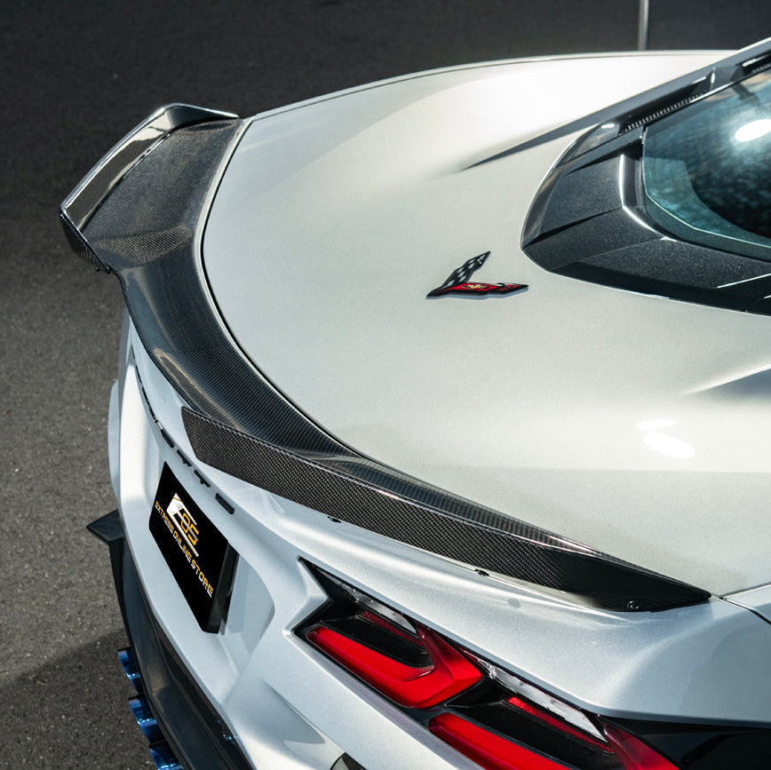 Corvette C8 Z06 DRY CARBON FIBER 1.5" Extended Rear Wing Wickerbill Winglets