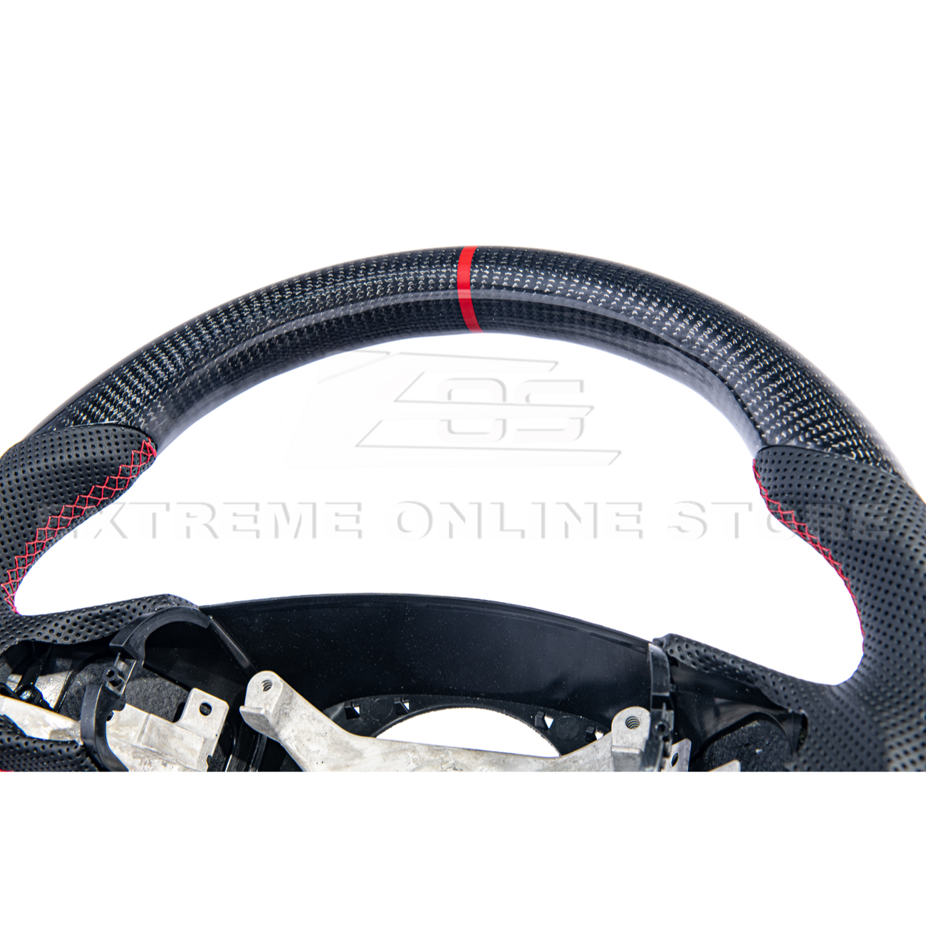 2012-13 Corvette C6 CARBON FIBER Perforated Leather Red Stripe Steering Wheel