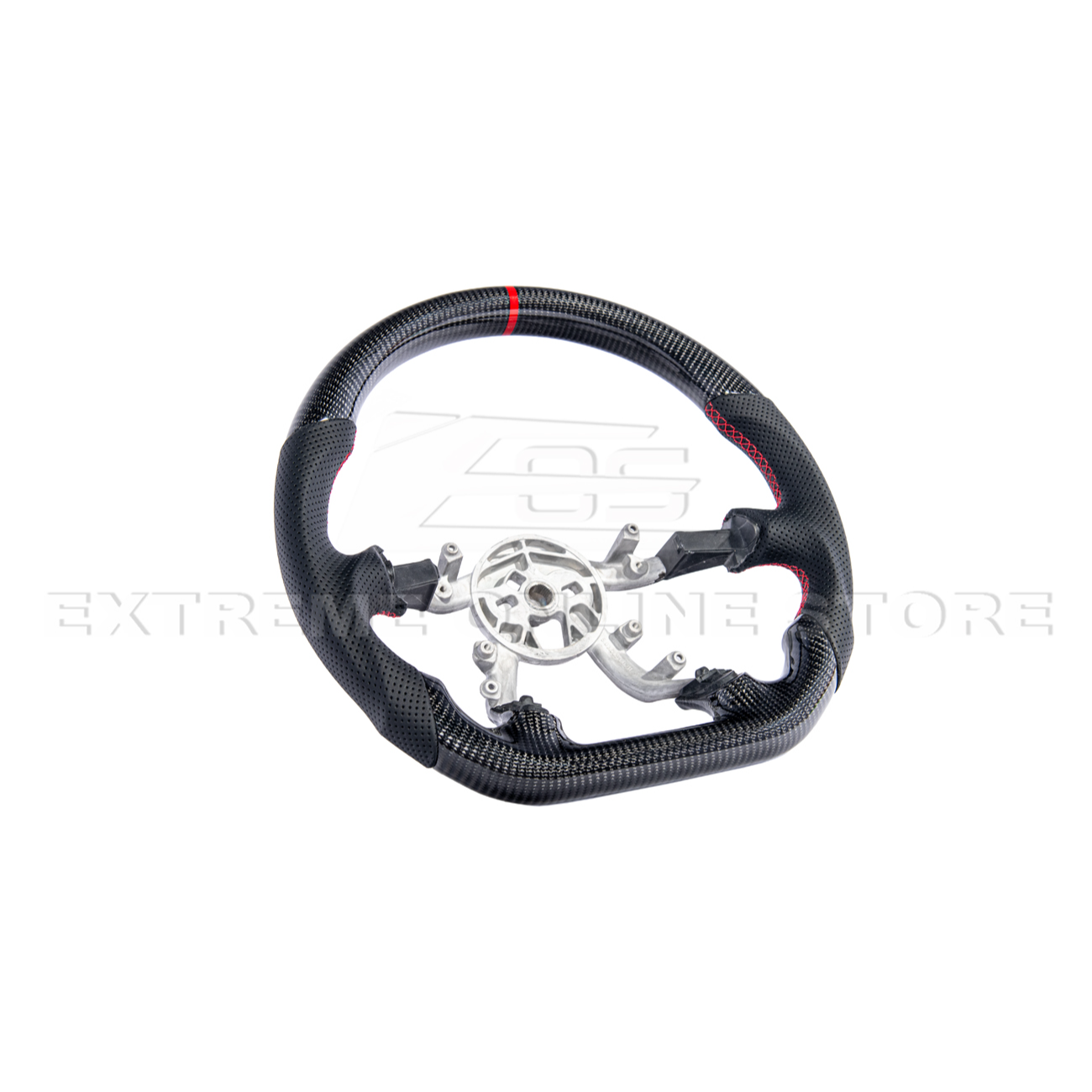 1997-04 Corvette C5 Carbon Fiber Steering Wheel Black Perforated Leather Red Center Stripe