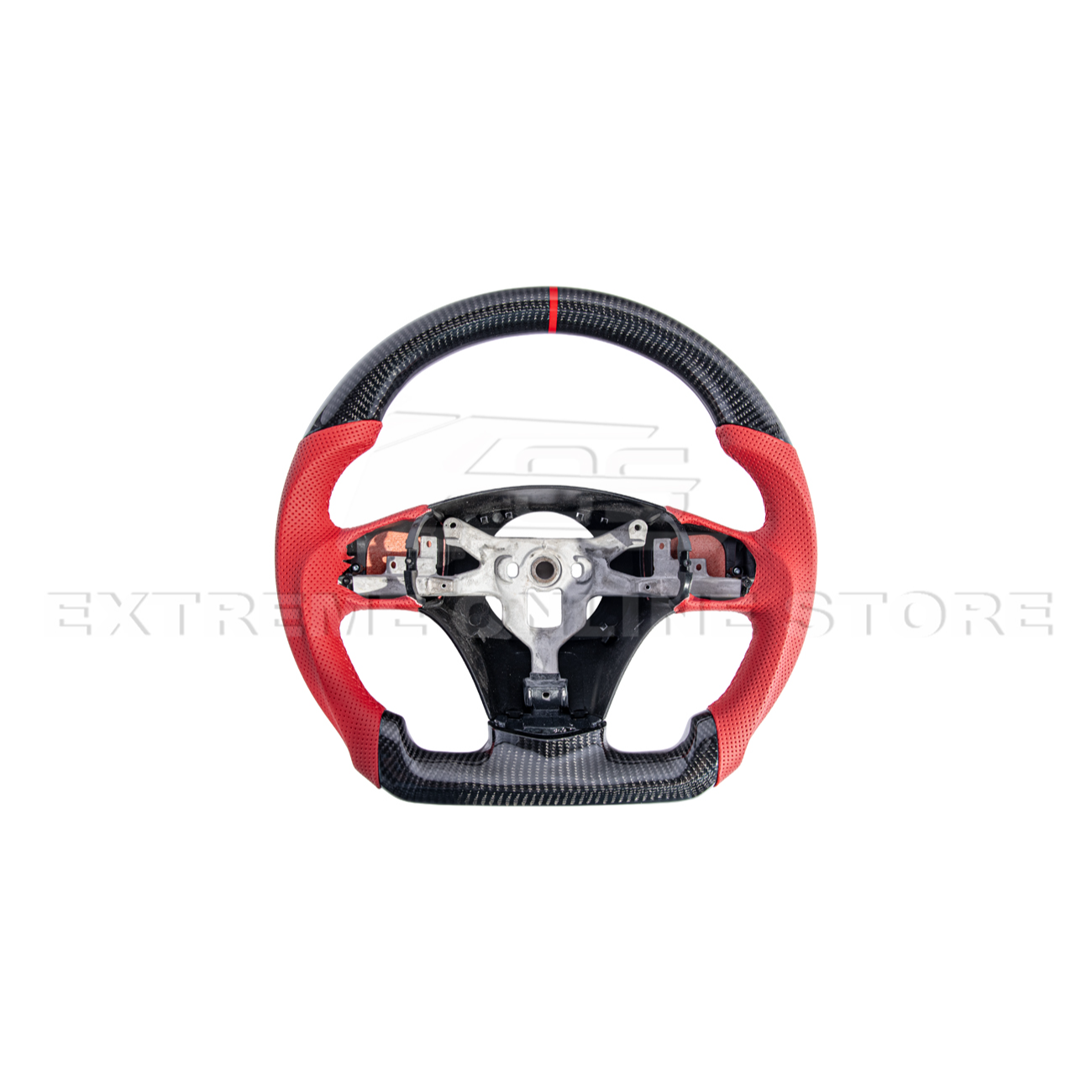 2012-13 Corvette C6 CARBON FIBER Red Perforated Leather Stripe Steering Wheel