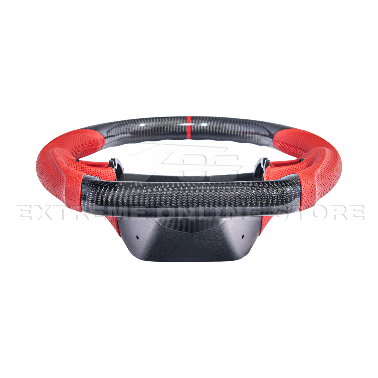 2012-13 Corvette C6 CARBON FIBER Red Perforated Leather Stripe Steering Wheel