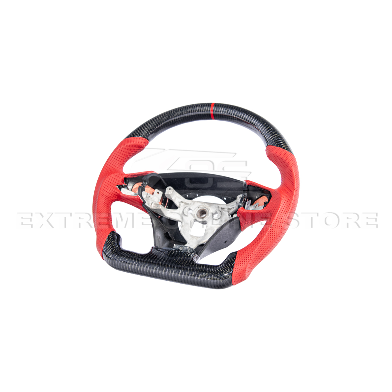 2012-13 Corvette C6 CARBON FIBER Red Perforated Leather Stripe Steering Wheel