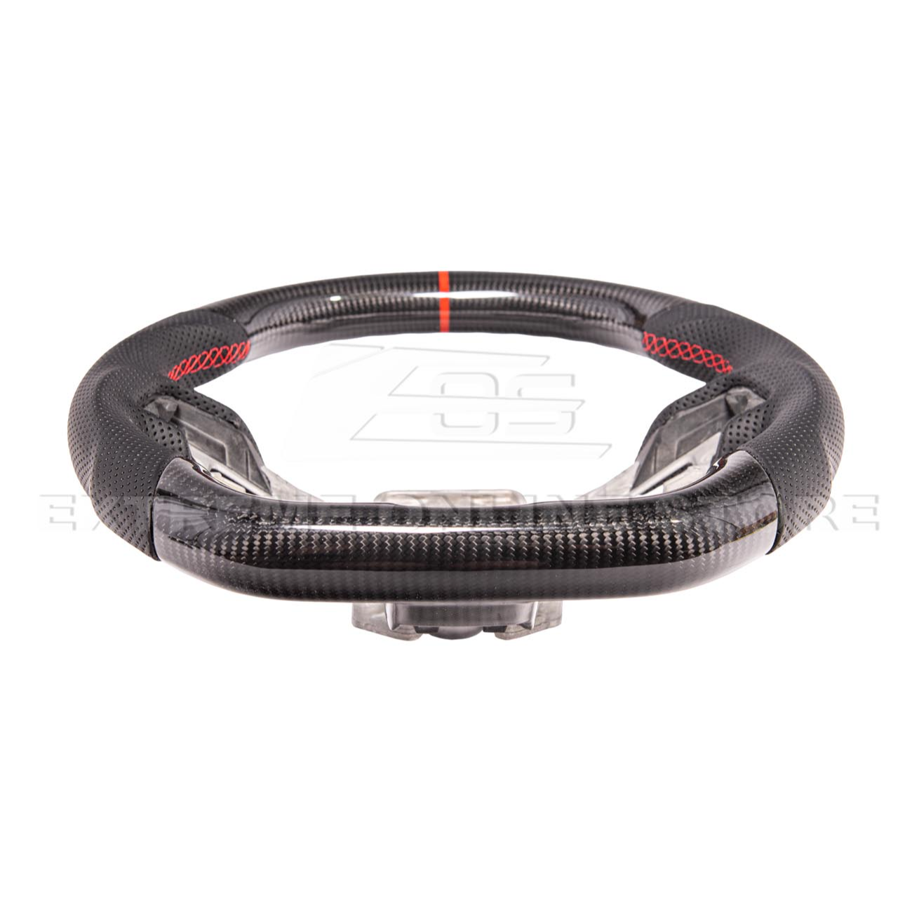2015-23 Mustang Black Leather Red Stitching Carbon Fiber Steering Wheel