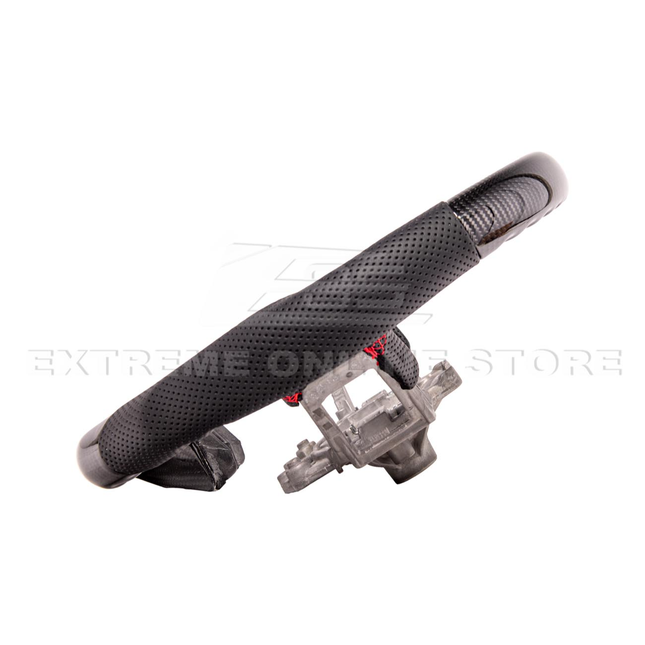 2015-23 Mustang Black Leather Red Stitching Carbon Fiber Steering Wheel