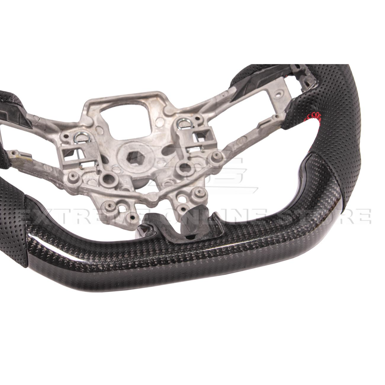 2015-23 Mustang Black Leather Red Stitching Carbon Fiber Steering Wheel