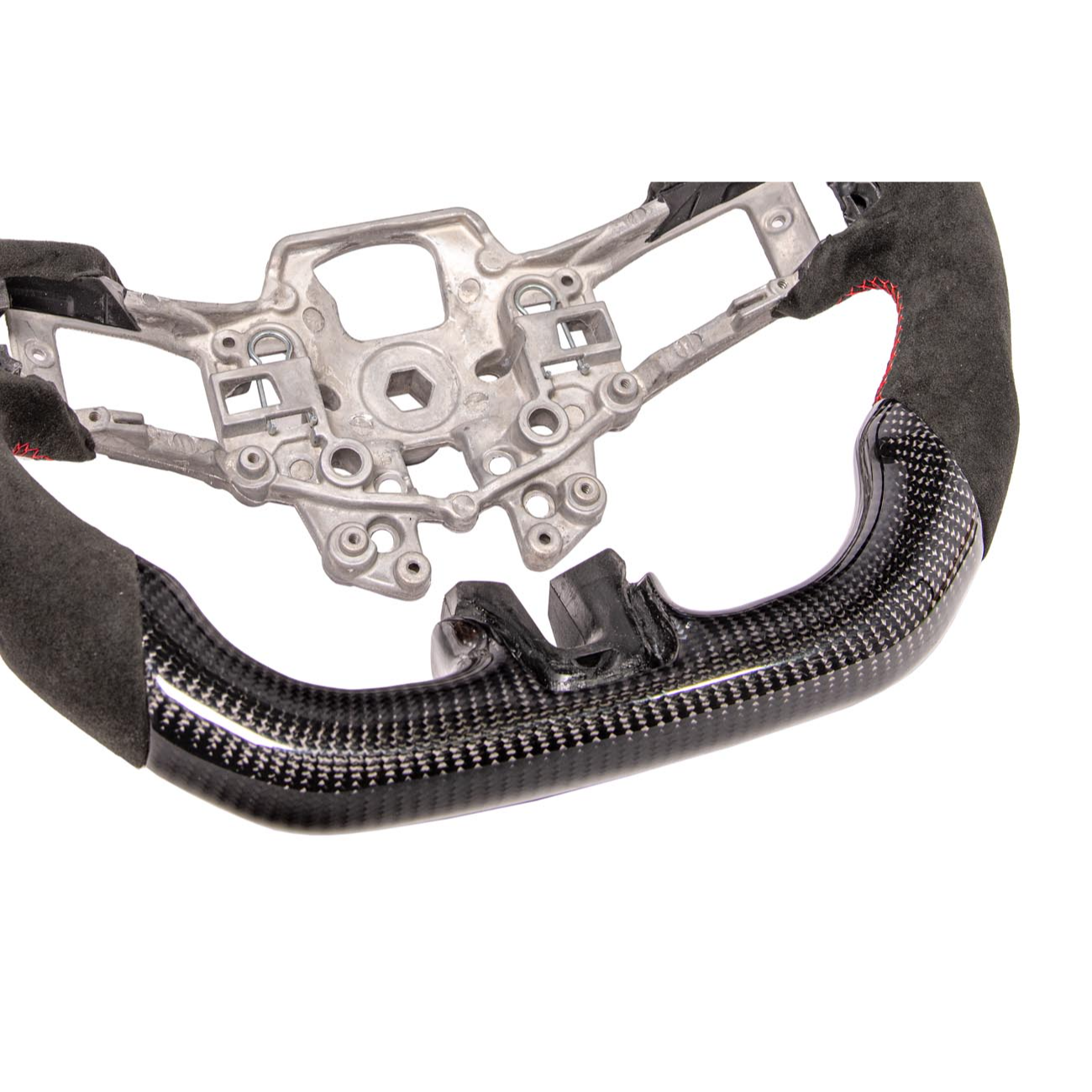 2015-23 Mustang Black Leather Red Stitching Carbon Fiber Steering Wheel