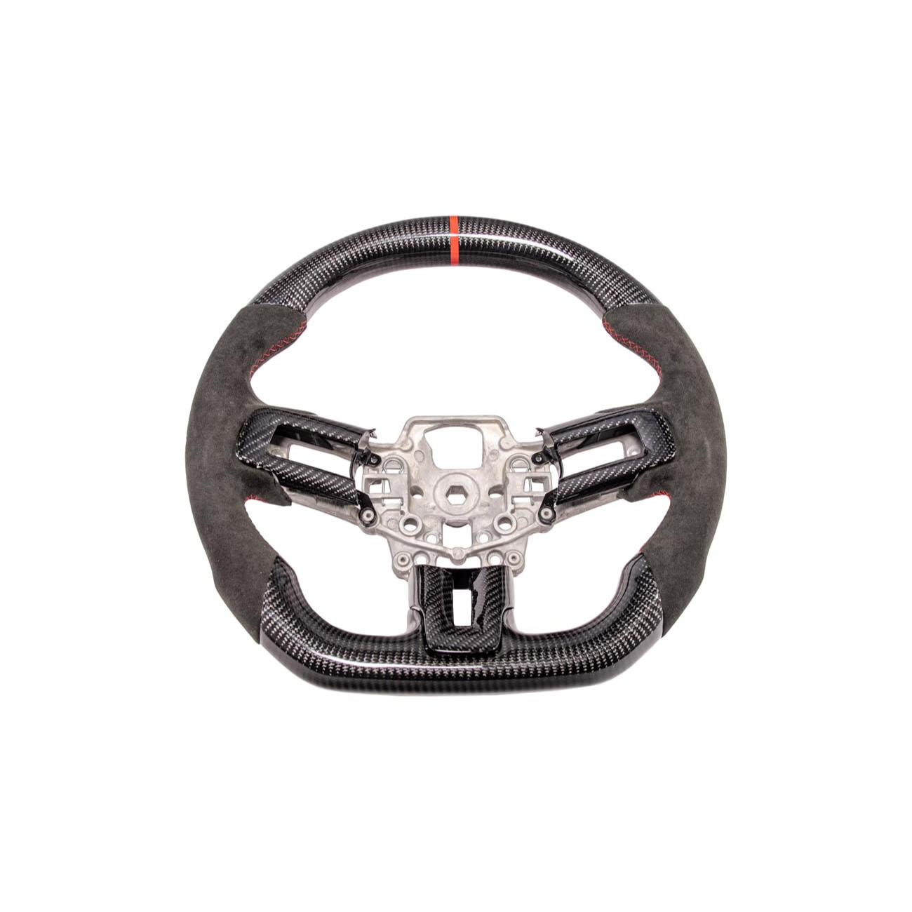 2015-23 Mustang Black Leather Red Stitching Carbon Fiber Steering Wheel