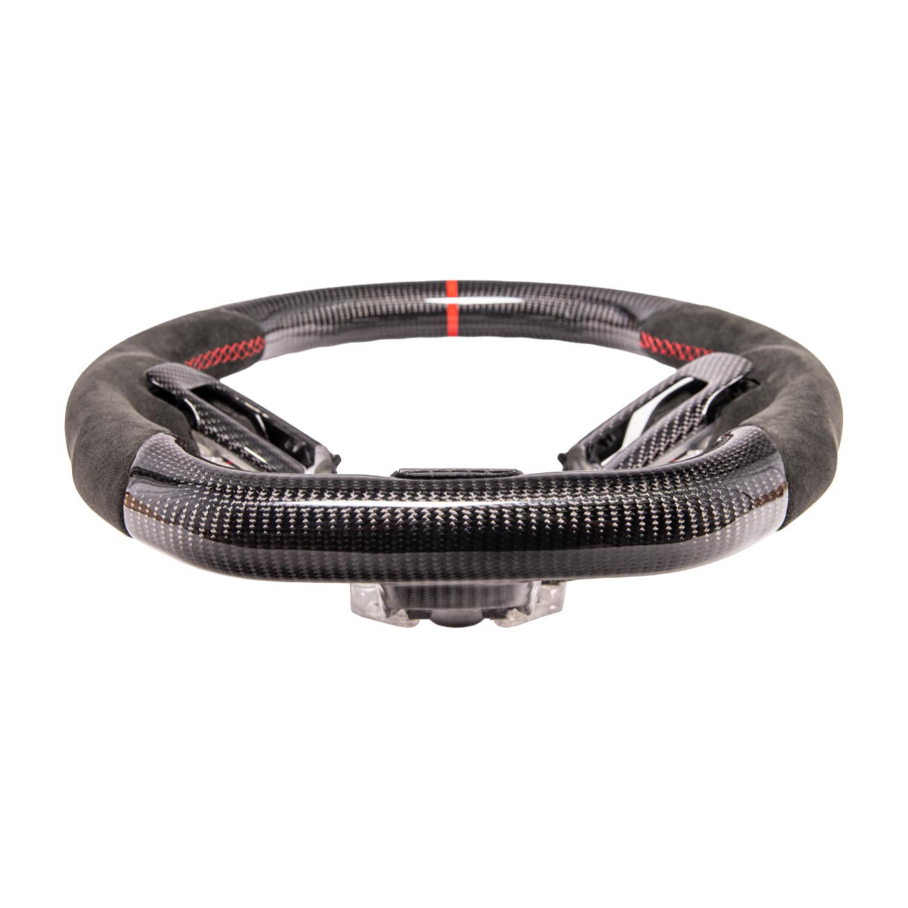 2015-23 Mustang Black Leather Red Stitching Carbon Fiber Steering Wheel