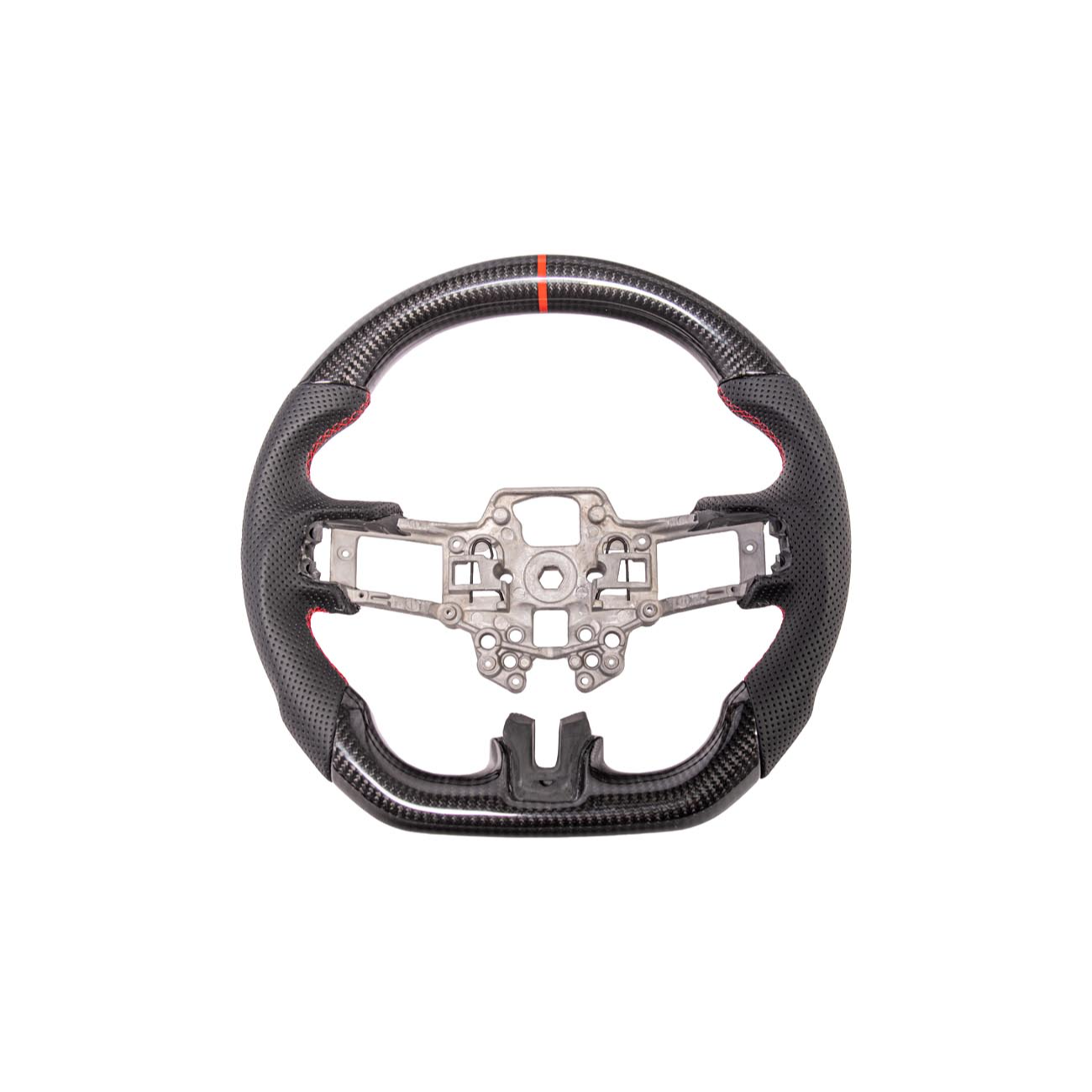 2015-23 Mustang Black Leather Red Stitching Carbon Fiber Steering Wheel