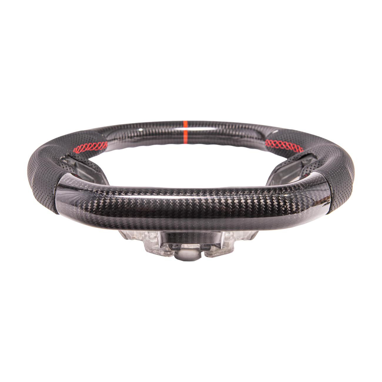 2015-23 Mustang Black Leather Red Stitching Carbon Fiber Steering Wheel