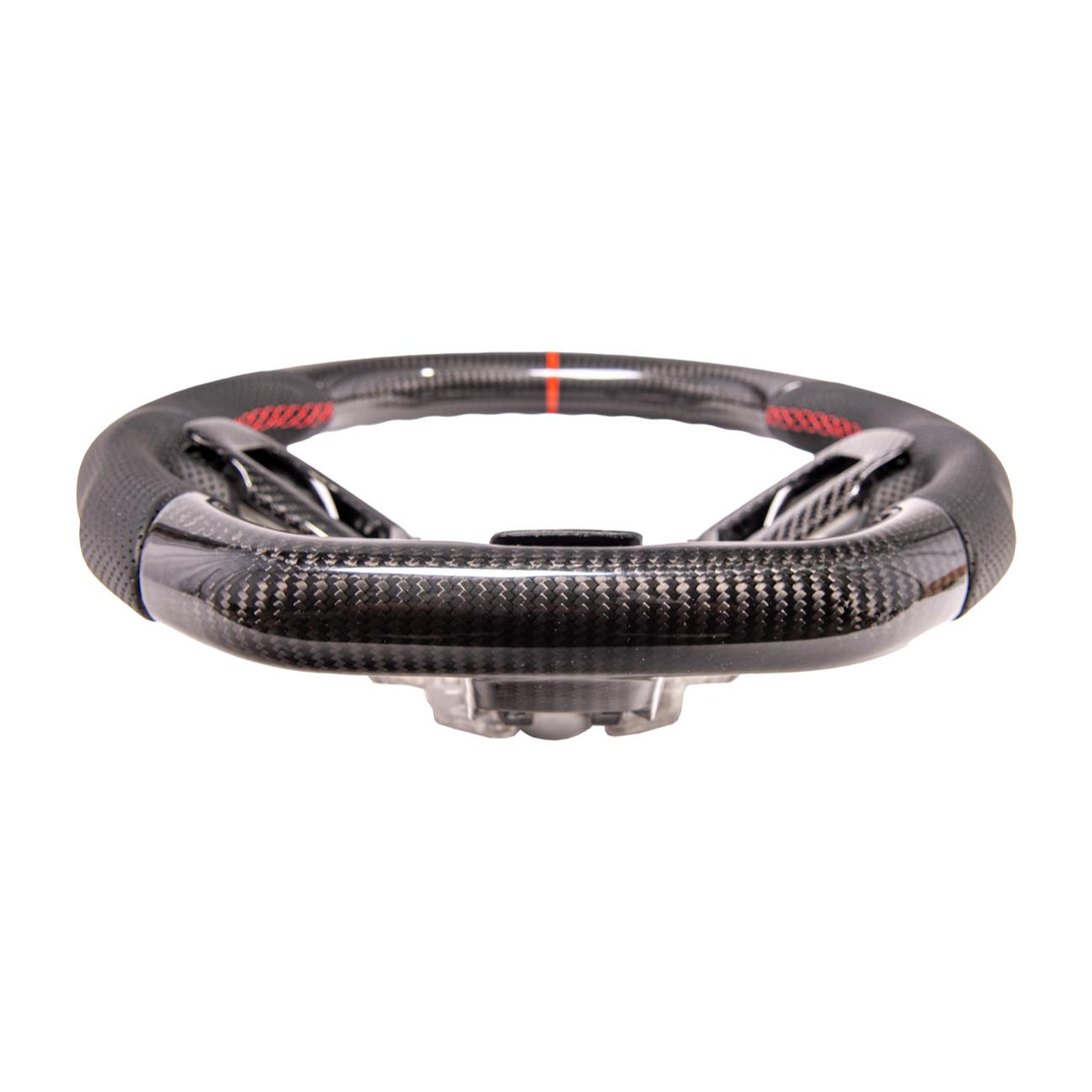 2015-23 Mustang Black Leather Red Stitching Carbon Fiber Steering Wheel