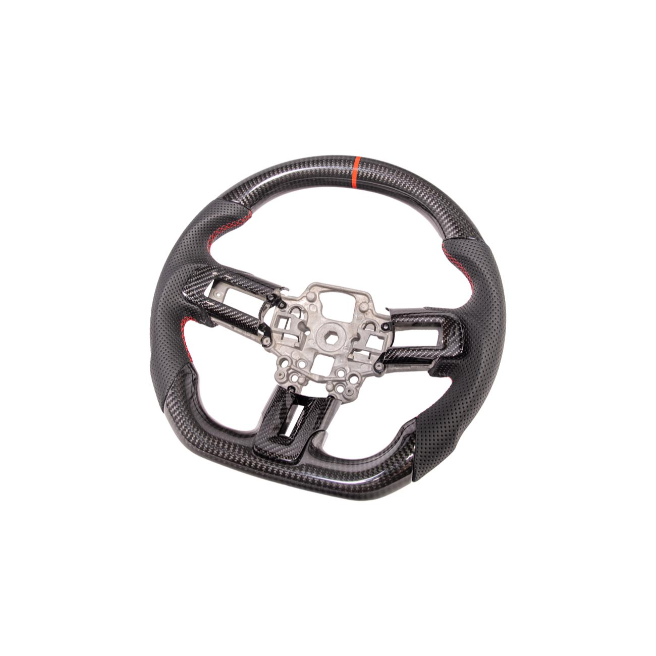 2015-23 Mustang Black Leather Red Stitching Carbon Fiber Steering Wheel