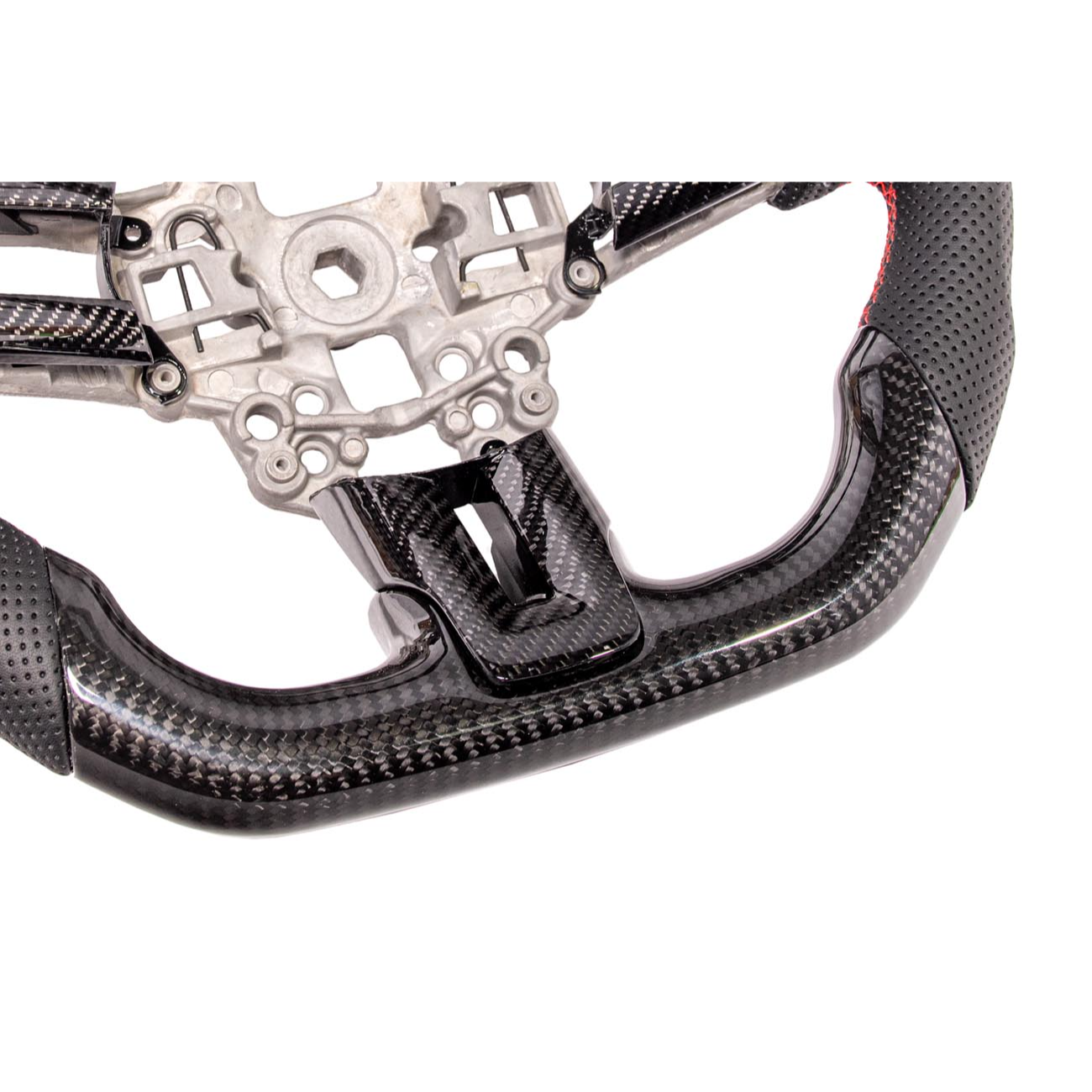 2015-23 Mustang Black Leather Red Stitching Carbon Fiber Steering Wheel