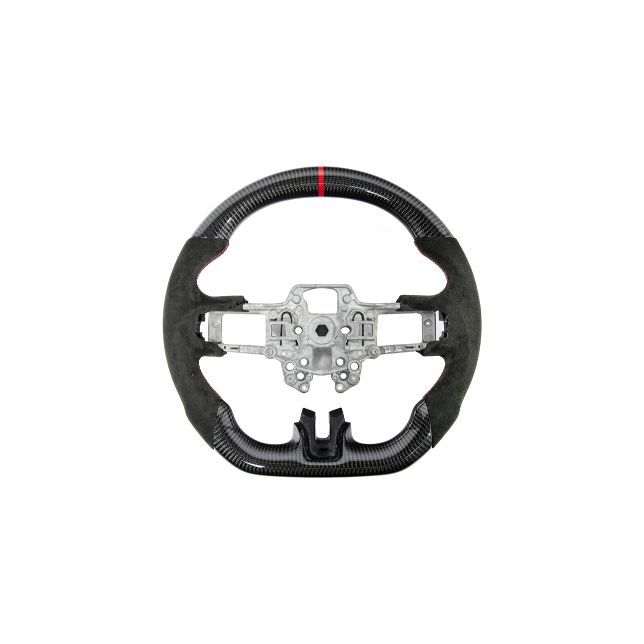 2015-23 Mustang Black Leather Red Stitching Carbon Fiber Steering Wheel
