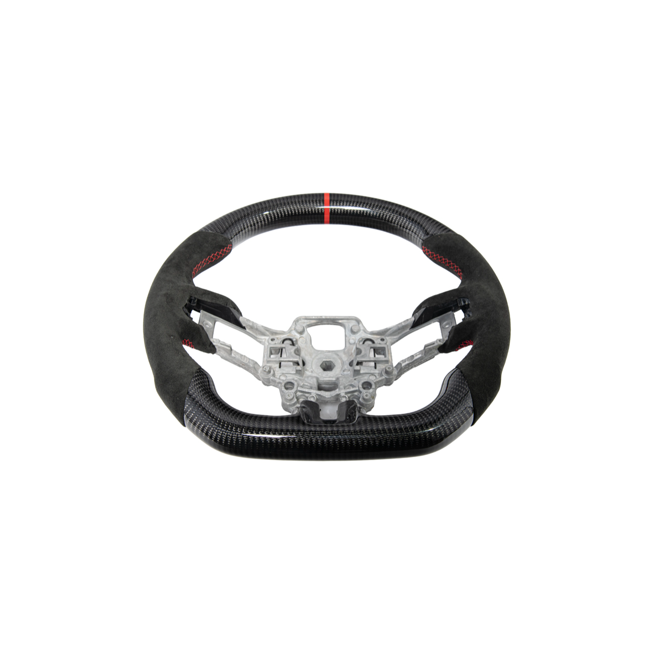 2015-23 Mustang Black Leather Red Stitching Carbon Fiber Steering Wheel