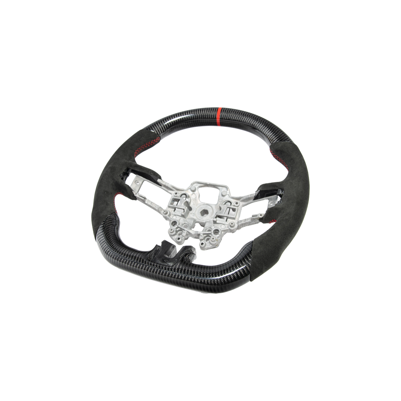 2015-23 Mustang Black Leather Red Stitching Carbon Fiber Steering Wheel