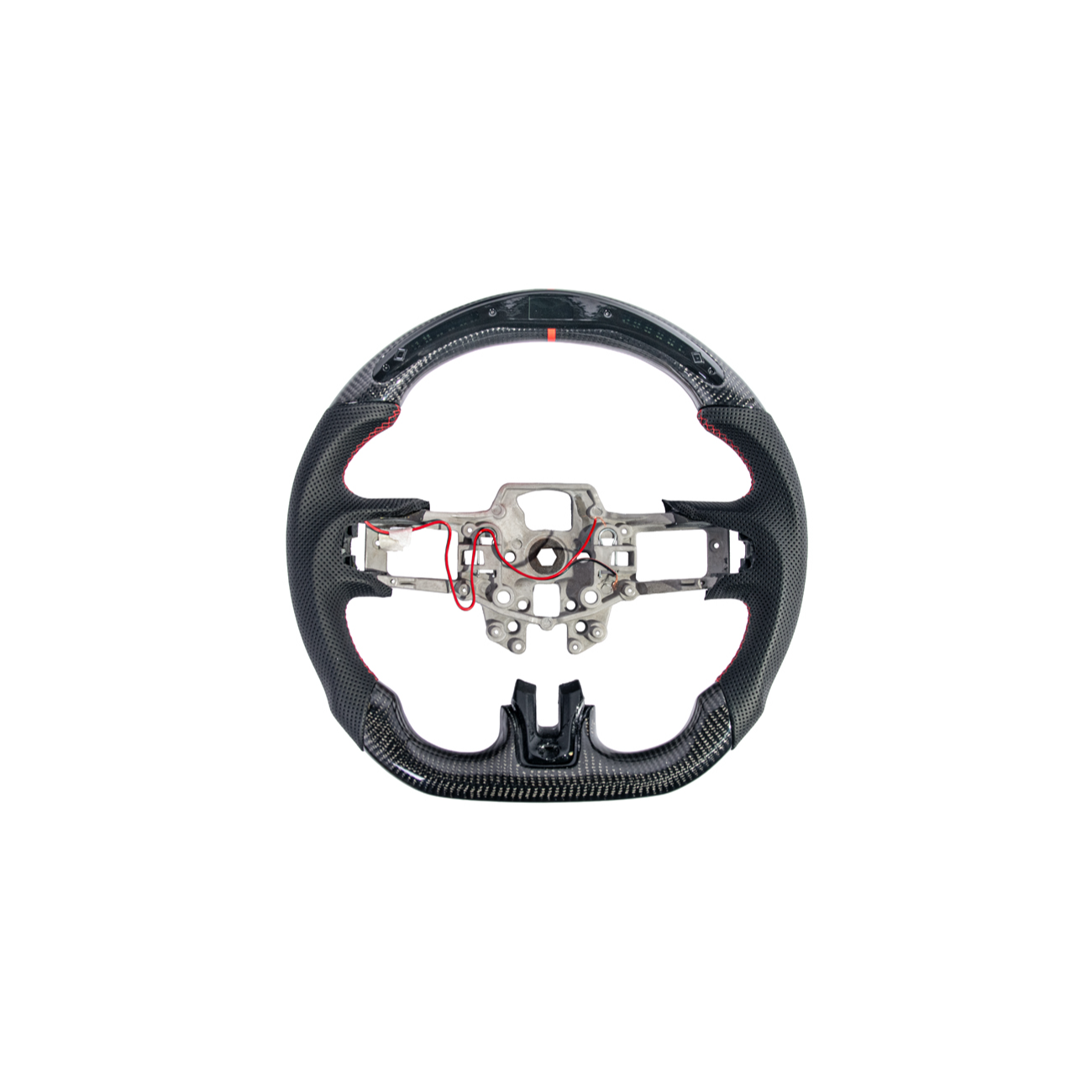 2015-23 Mustang Black Leather Red Stitching Carbon Fiber Steering Wheel
