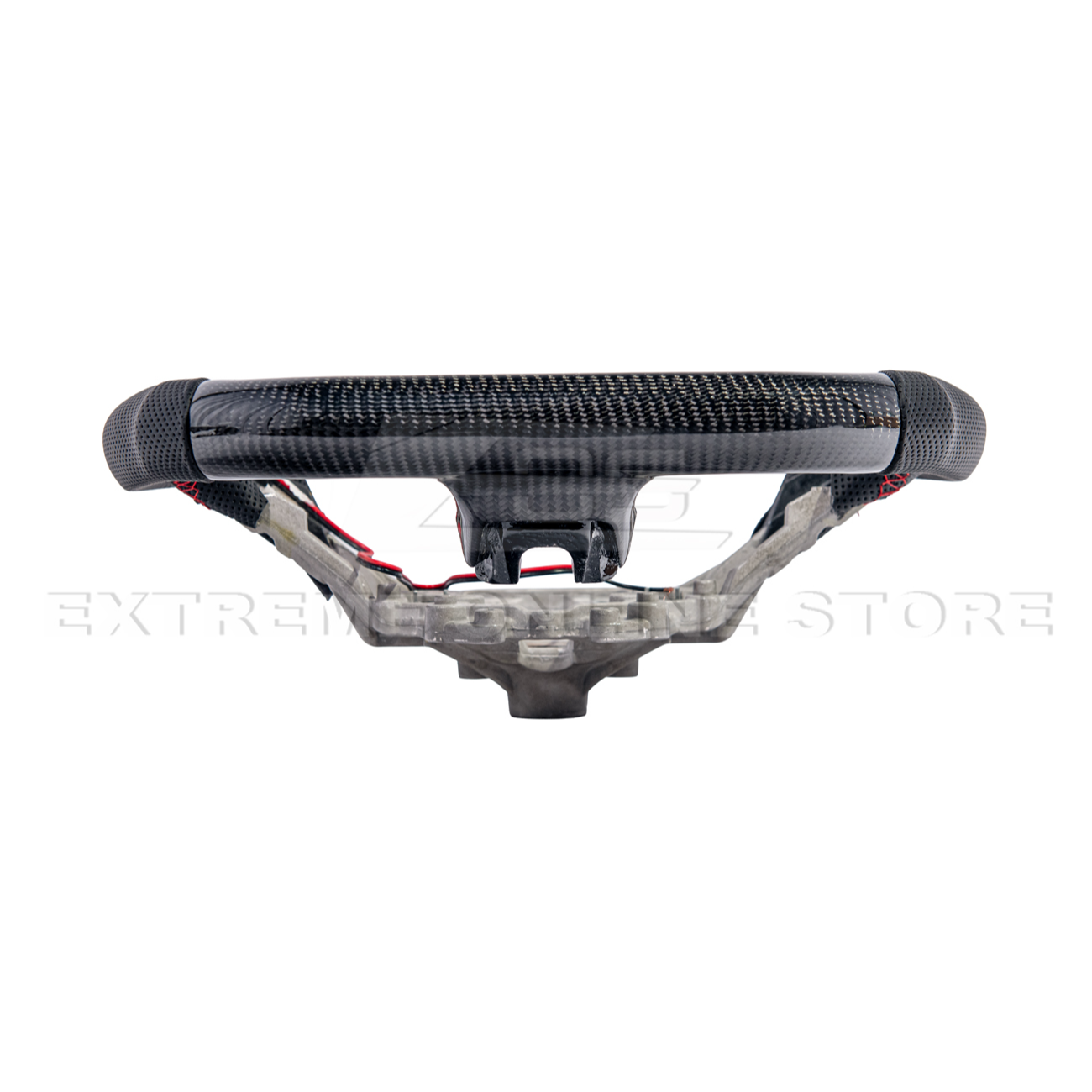 2015-23 Mustang Black Leather Red Stitching Carbon Fiber Steering Wheel