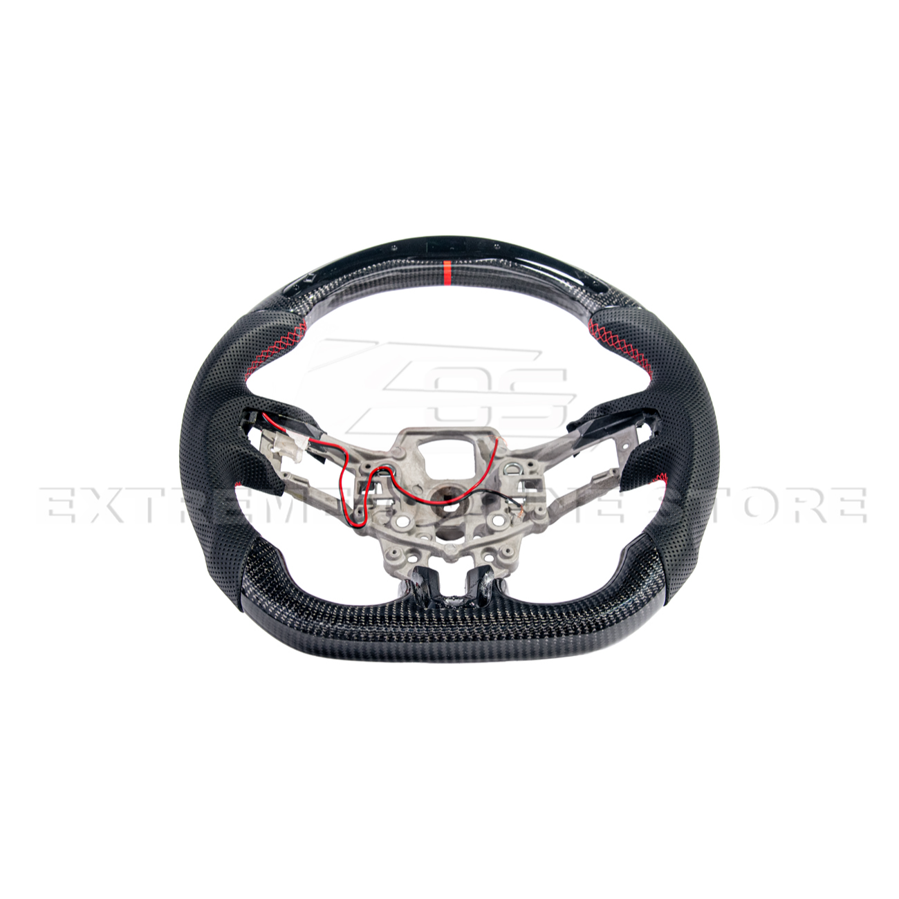 2015-23 Mustang Black Leather Red Stitching Carbon Fiber Steering Wheel