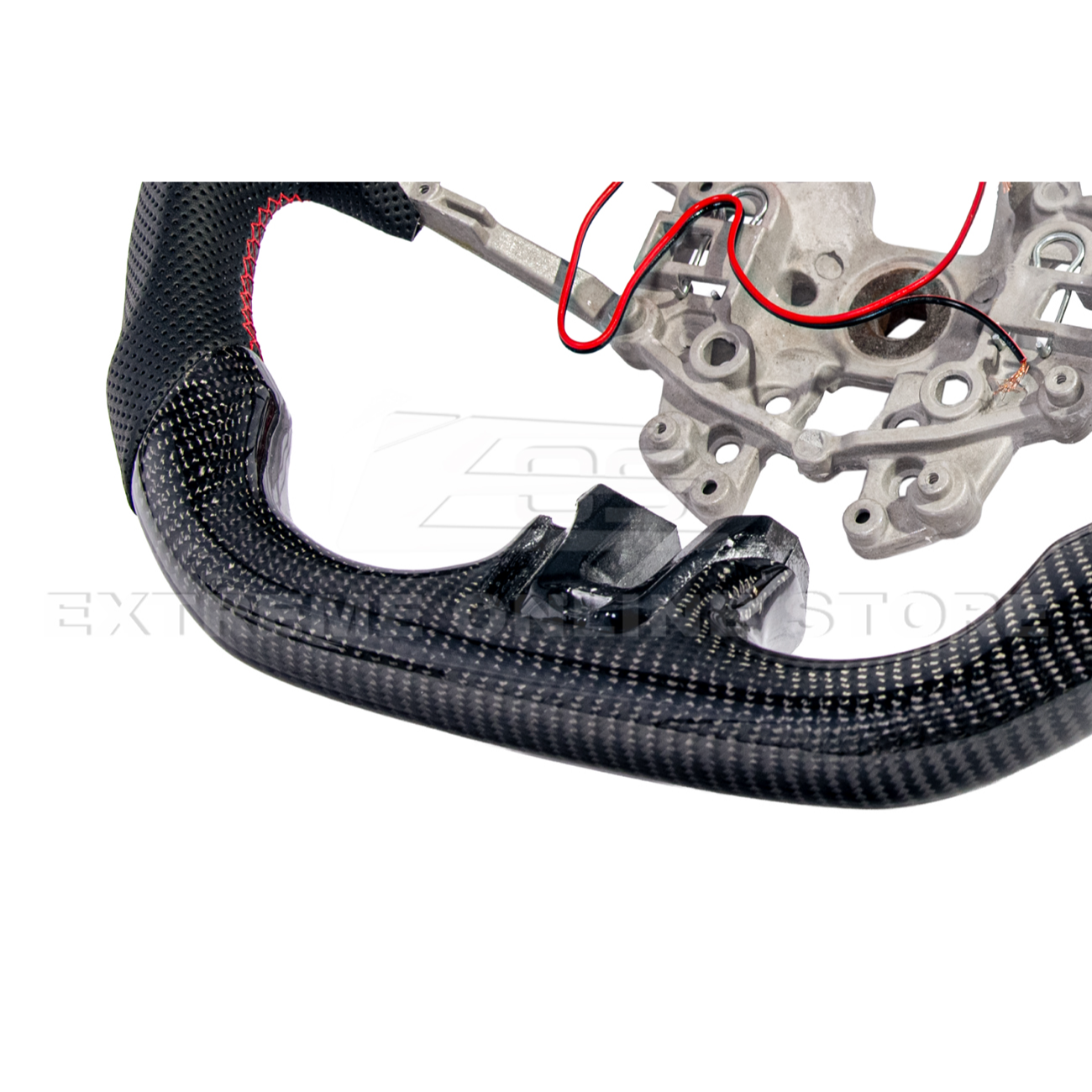 2015-23 Mustang Black Leather Red Stitching Carbon Fiber Steering Wheel