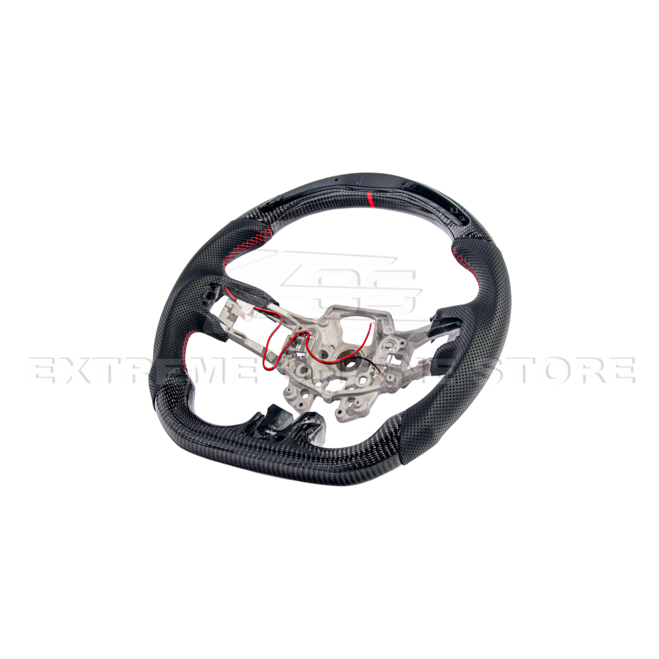 2015-23 Mustang Black Leather Red Stitching Carbon Fiber Steering Wheel