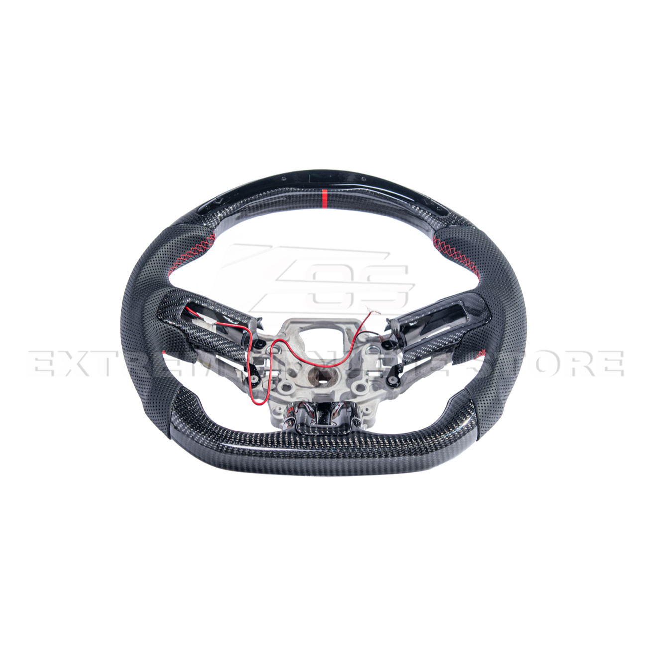 2015-23 Mustang Black Leather Red Stitching Carbon Fiber Steering Wheel