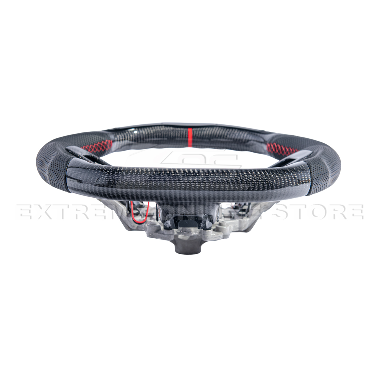 2015-23 Mustang Black Leather Red Stitching Carbon Fiber Steering Wheel