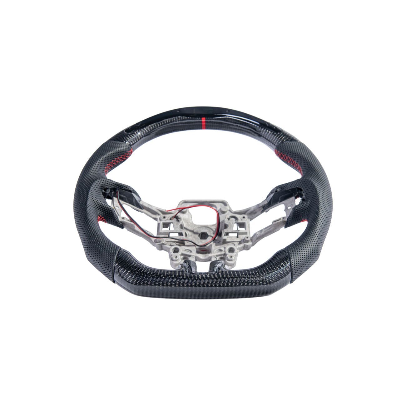 2015-23 Mustang Black Leather Red Stitching Carbon Fiber Steering Wheel
