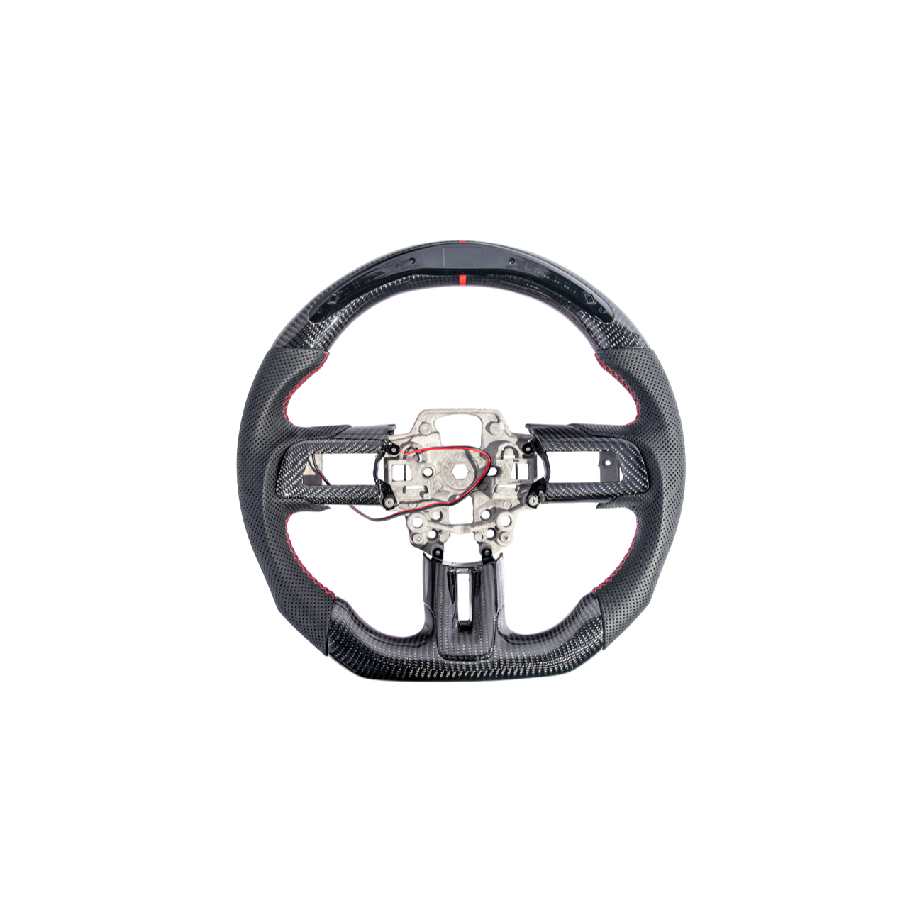 2015-23 Mustang Black Leather Red Stitching Carbon Fiber Steering Wheel