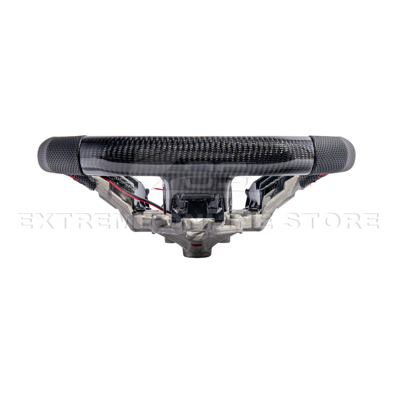2015-23 Mustang Black Leather Red Stitching Carbon Fiber Steering Wheel
